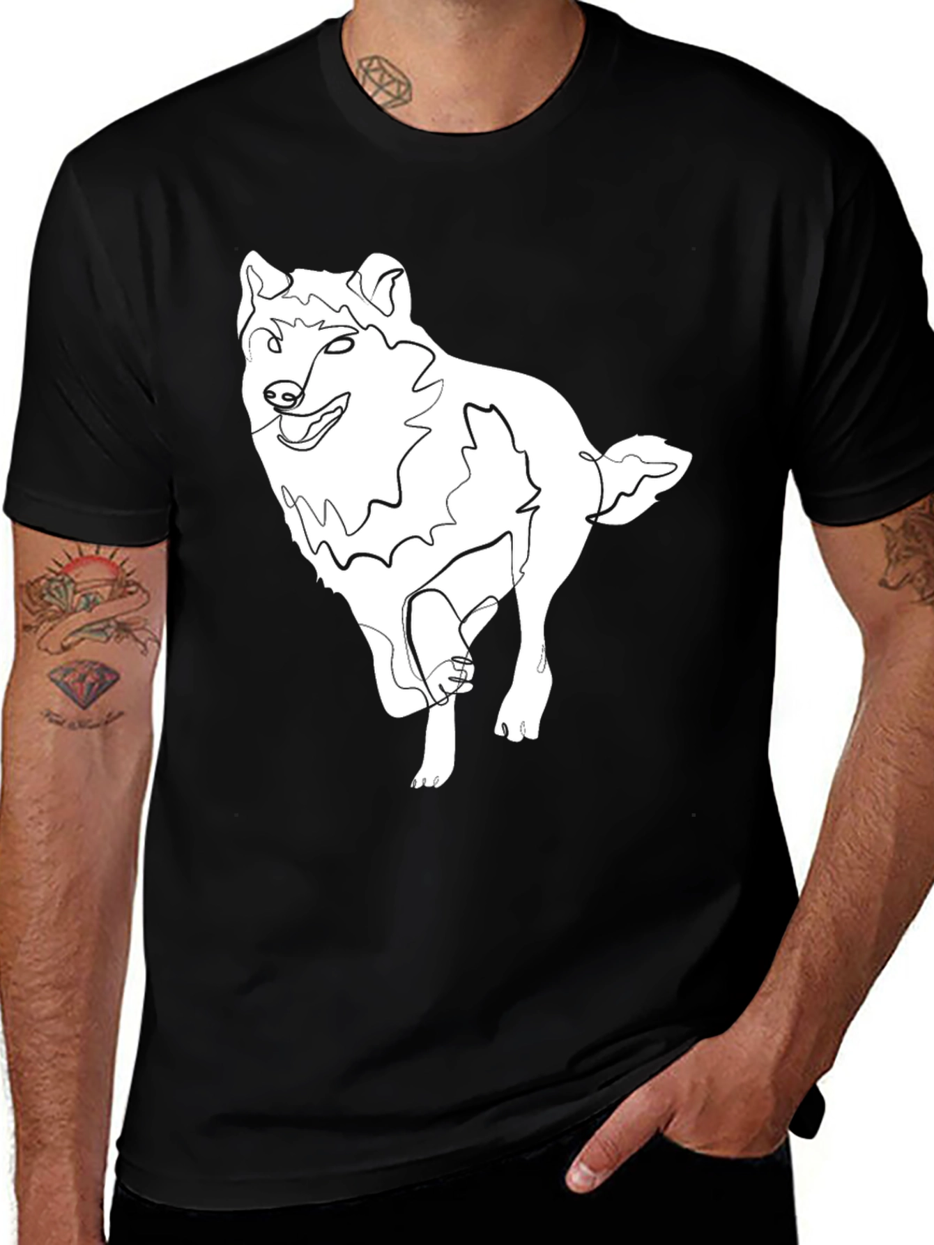 Variant 23 of Abstract Wolf Graphic Tee - Black Cotton T-Shirt