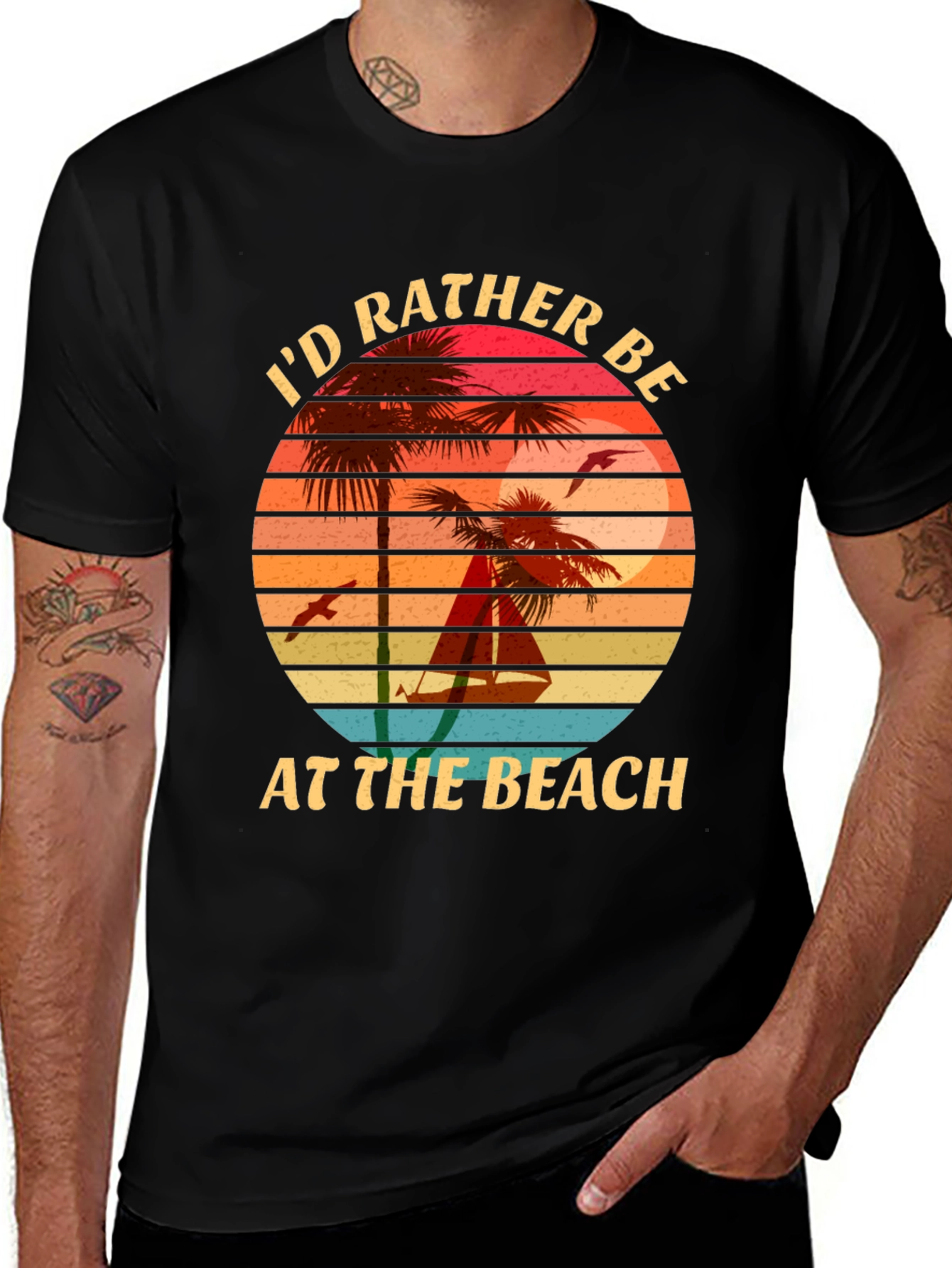 Variant 20 of Beach Lover Graphic Tee: "I'd Rather Be At The Beach"