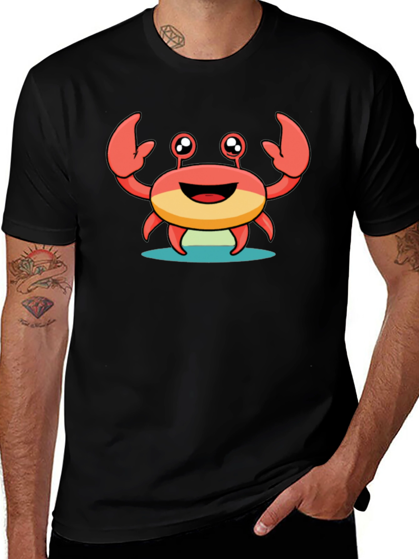 Variant 14 of Cartoon Crab Graphic Black T-Shirt