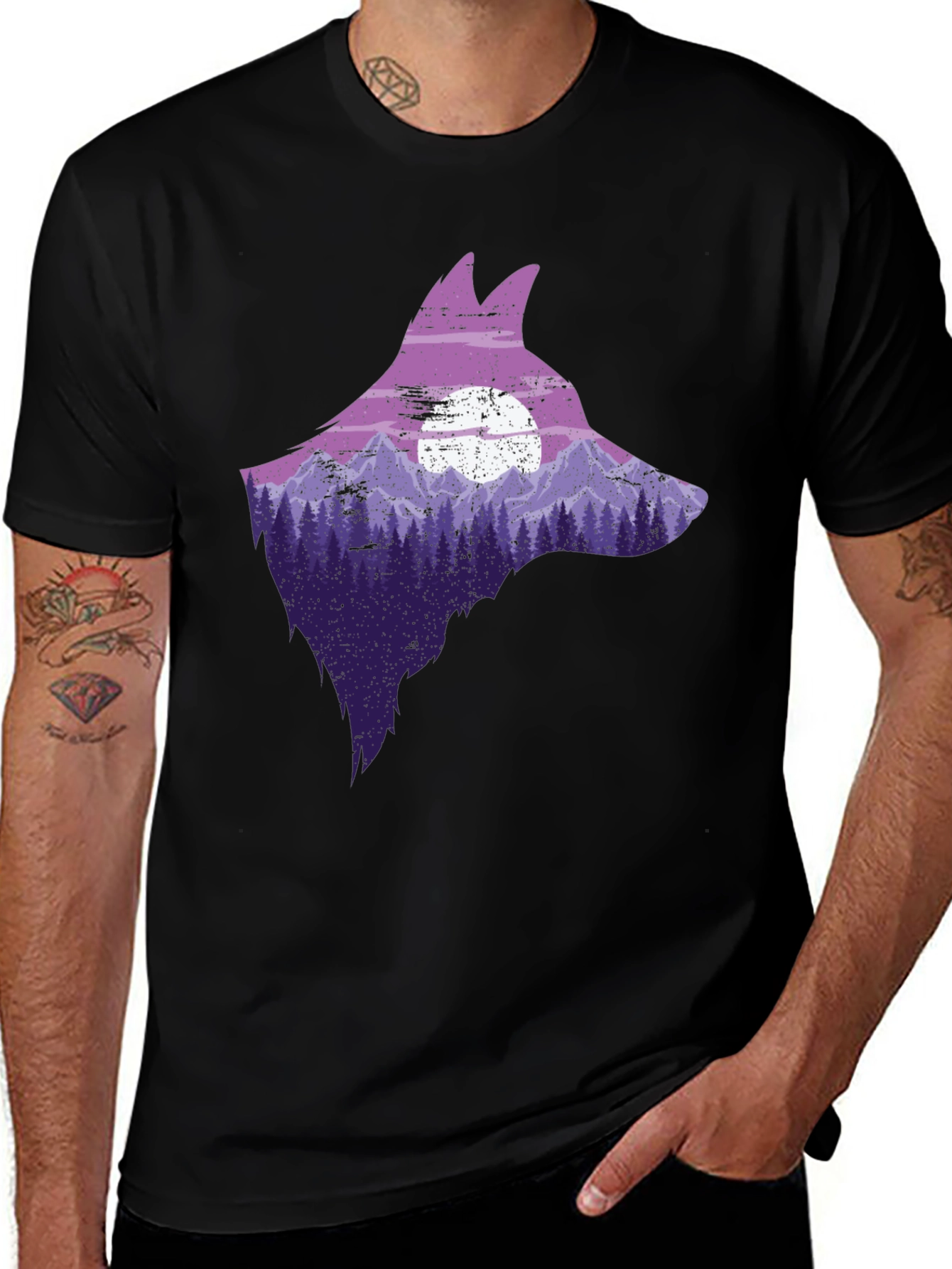 Variant 12 of Wolf Silhouette Nature Graphic Tee - Black