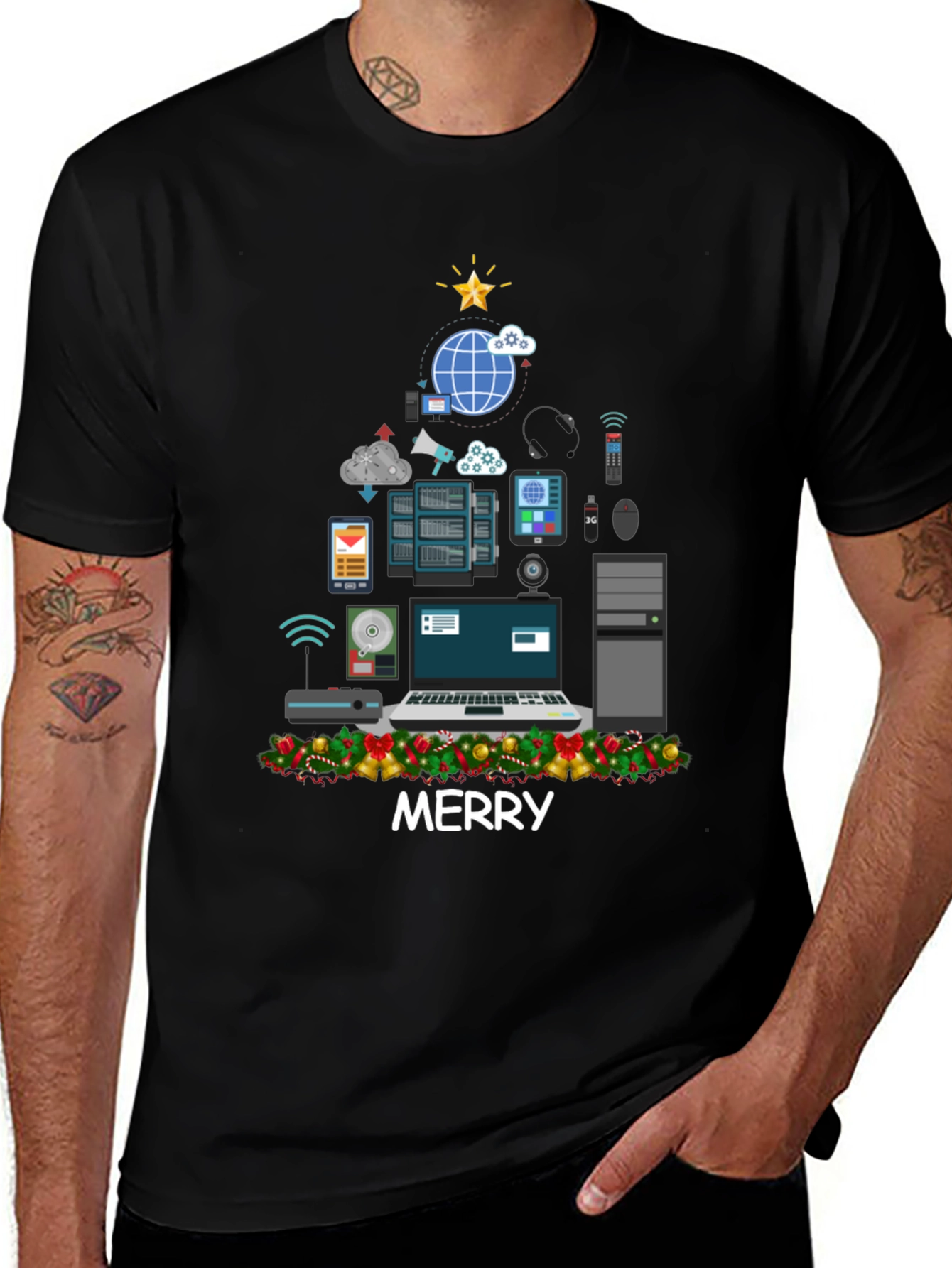 Tech Christmas Tree Graphic Tee - Merry Christmas!