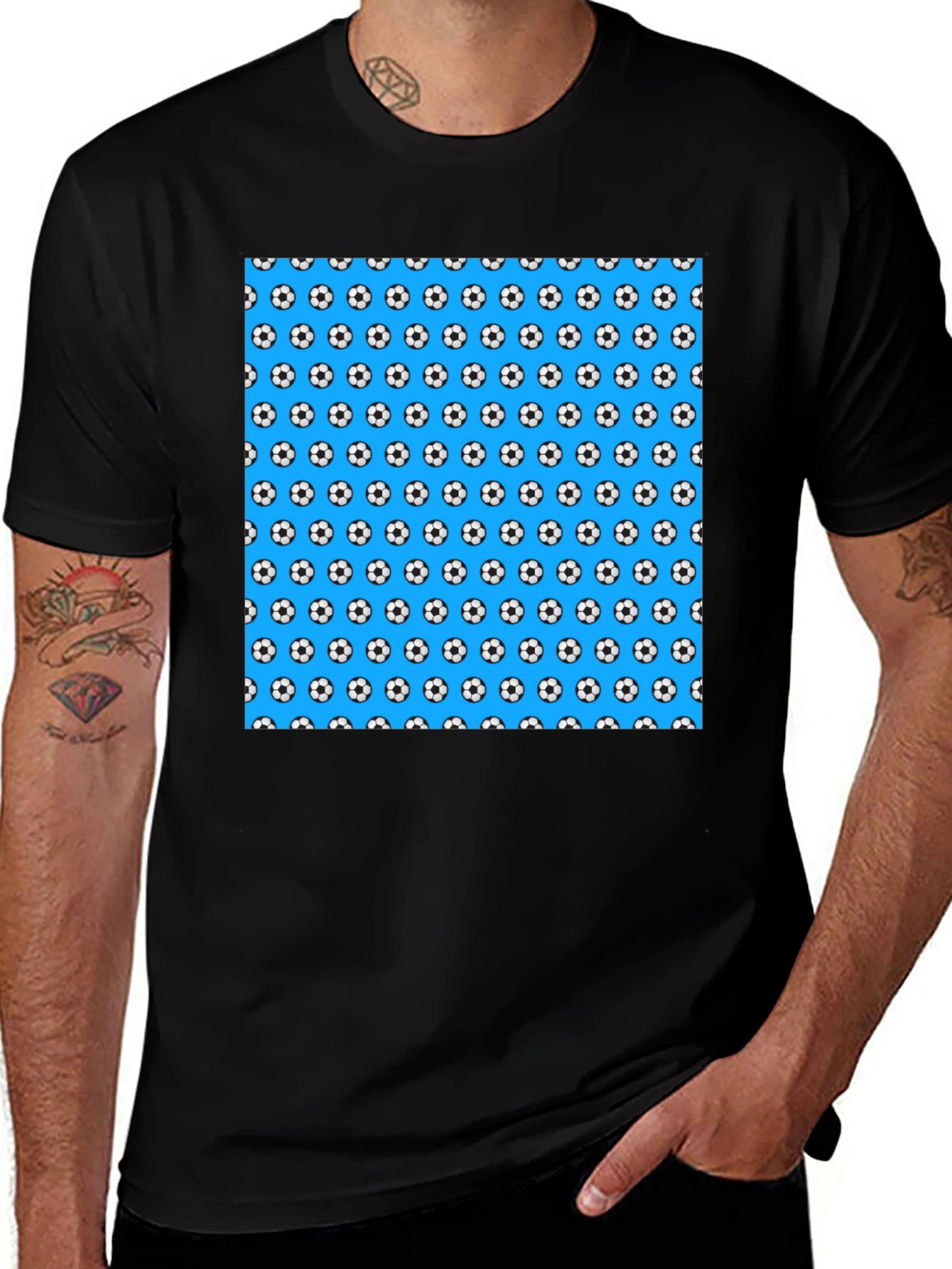 Variant 6 of Soccer Ball Pattern T-Shirt - Blue & Black