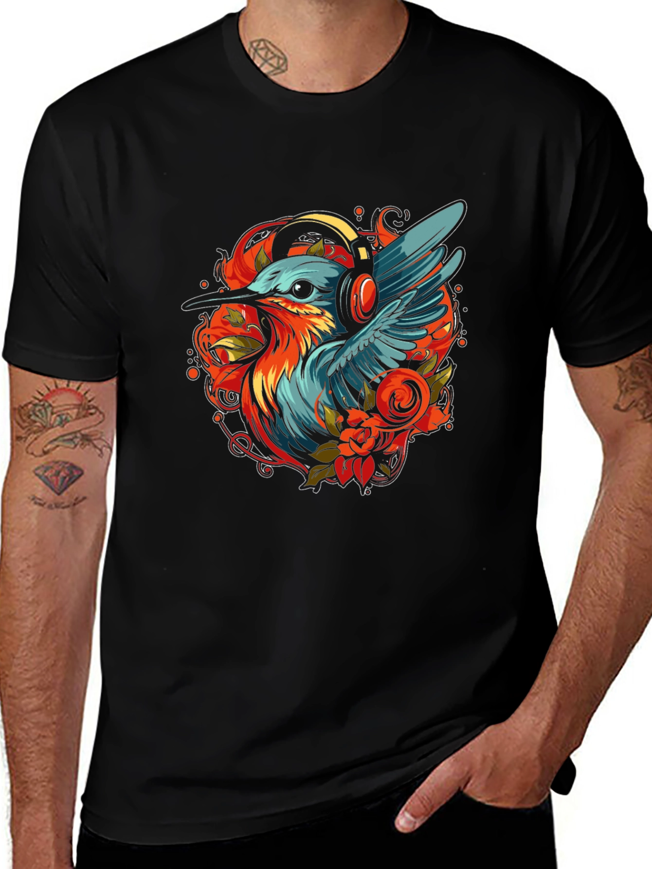 Variant 19 of Bird with Headphones Graphic Tee - Stylish Comfort