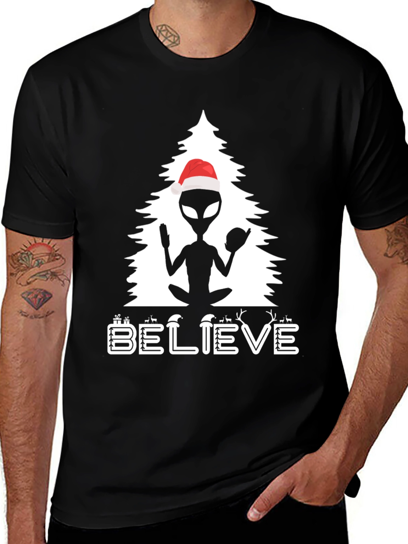 Believe Alien Christmas Tree Graphic Tee