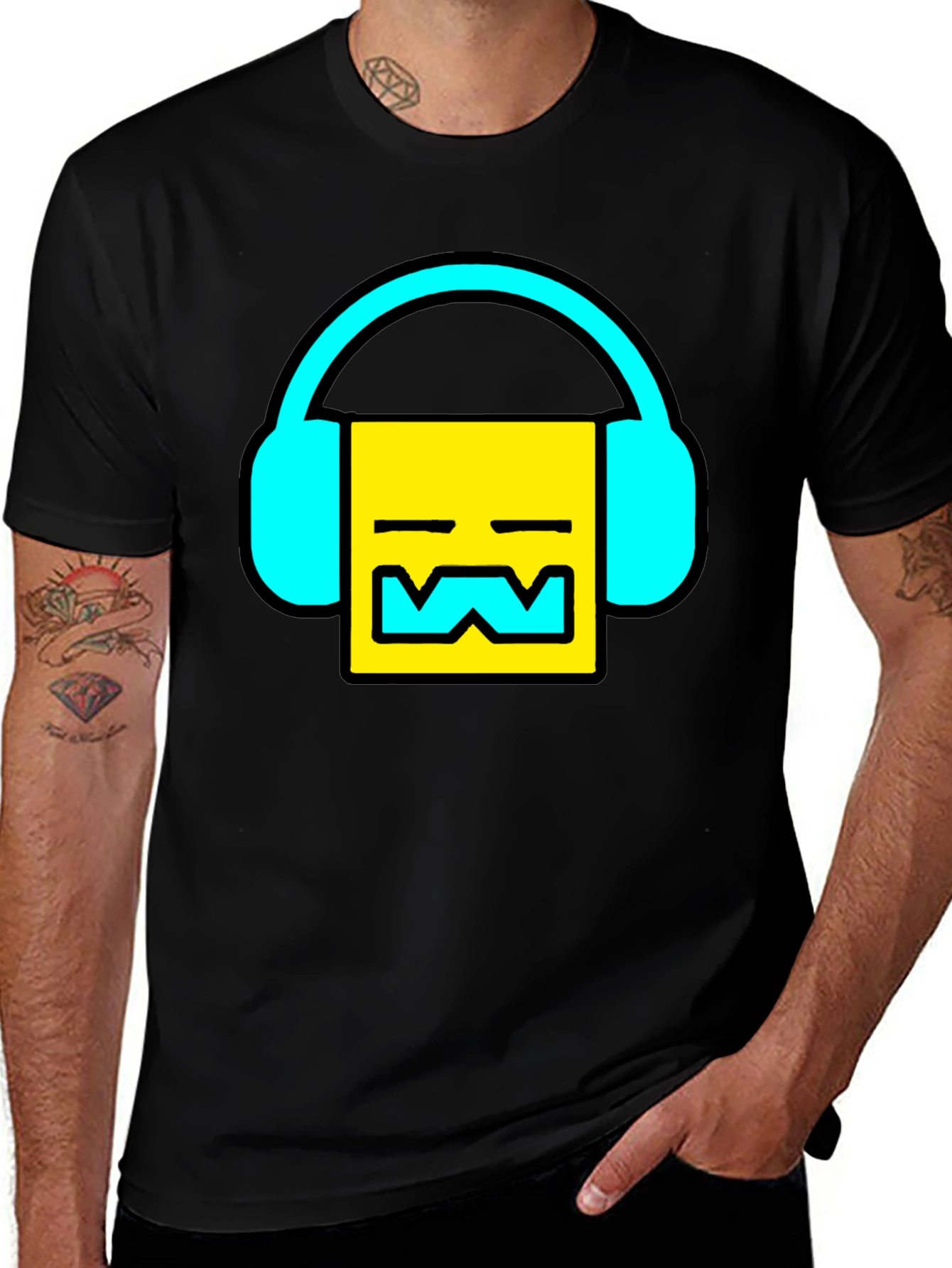 Variant 17 of Geometric DJ Headphone Graphic Tee - Black