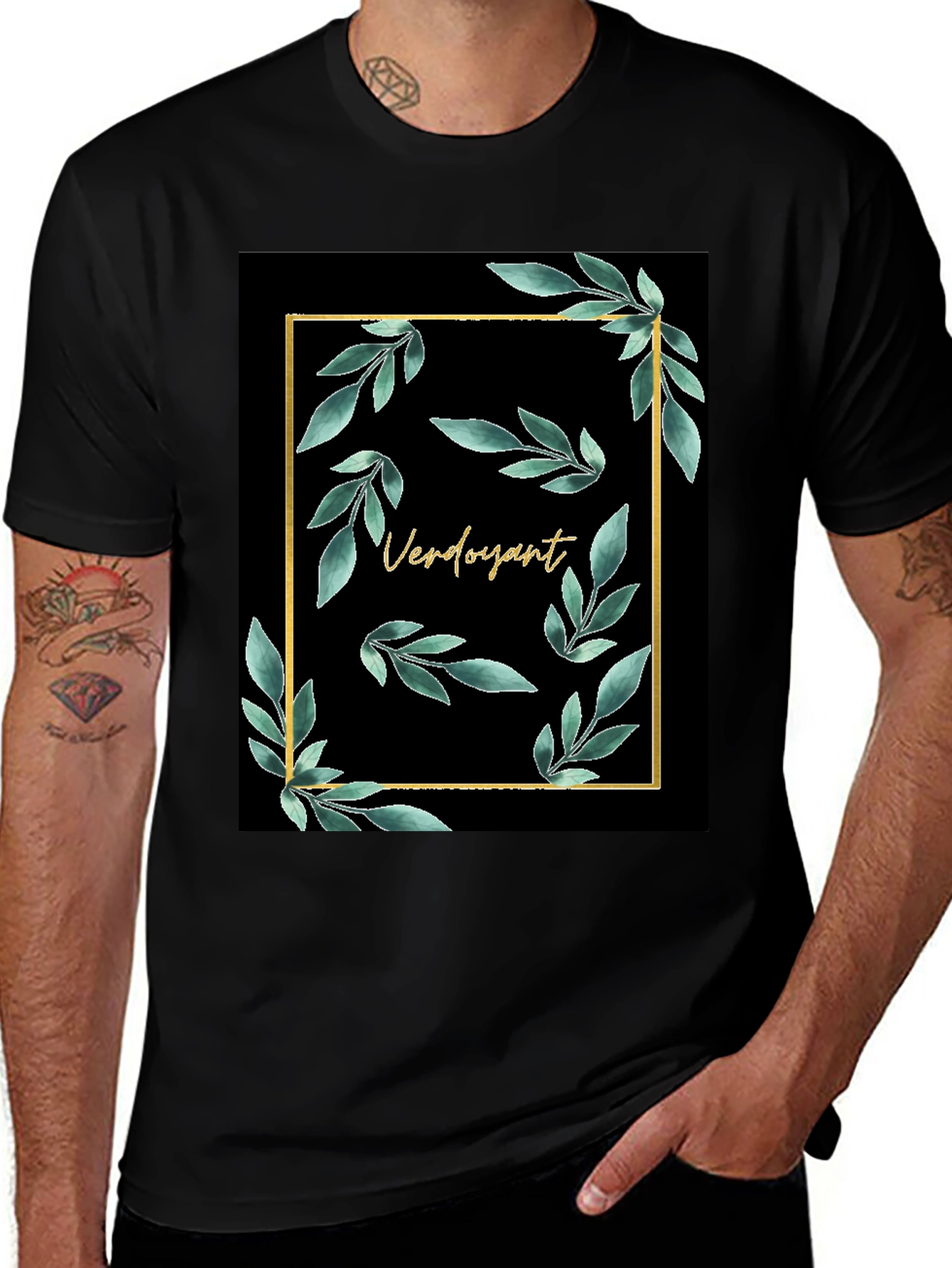 Variant 30 of Verdoyant Black T-Shirt with Floral Gold Frame