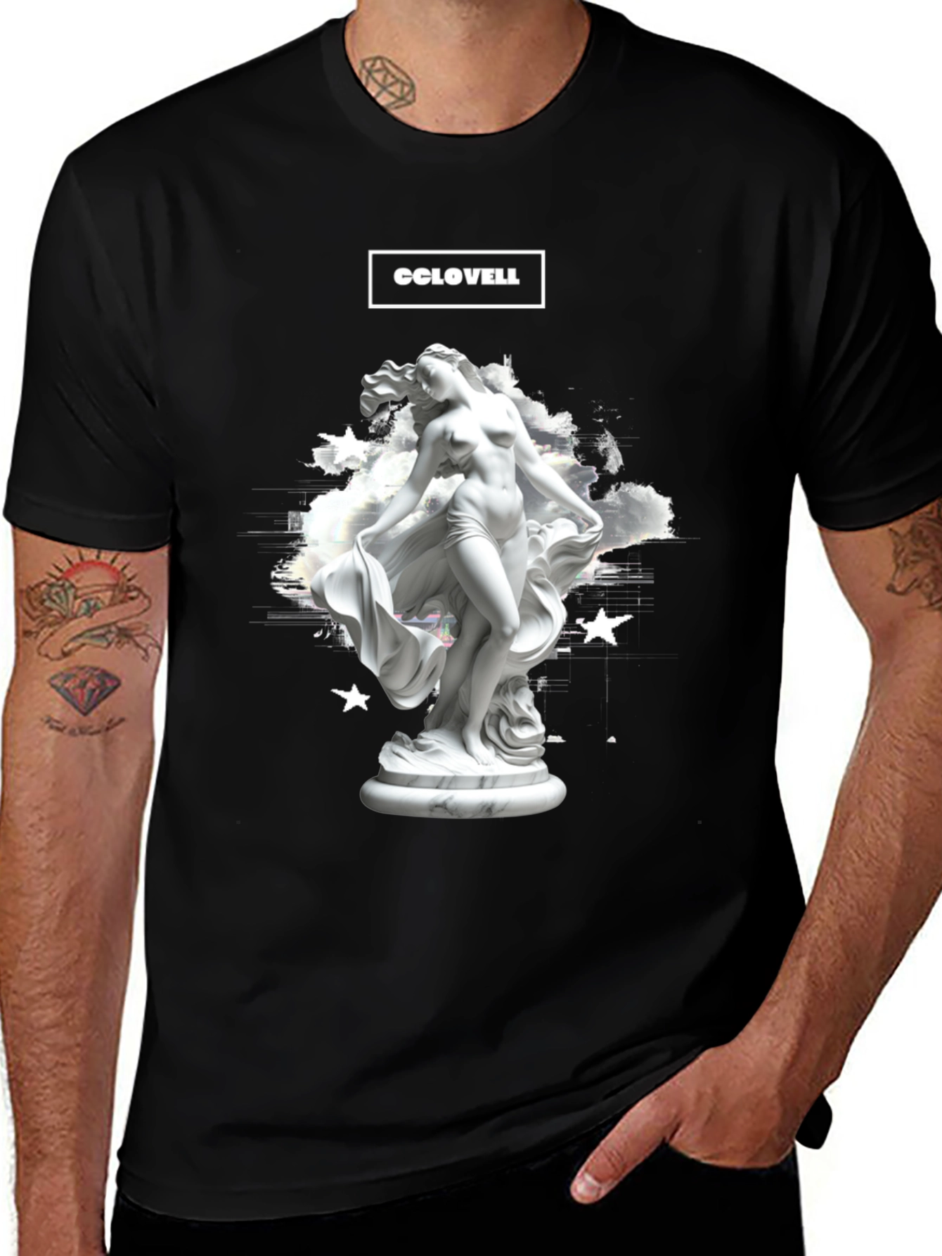 Variant 13 of CCLOVELL Statue Graphic Tee - Black Cotton Blend Shirt