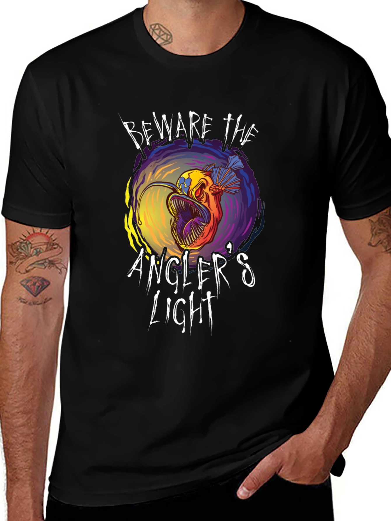 Variant 4 of Beware Angler's Light T-Shirt - Unique Fish Graphic
