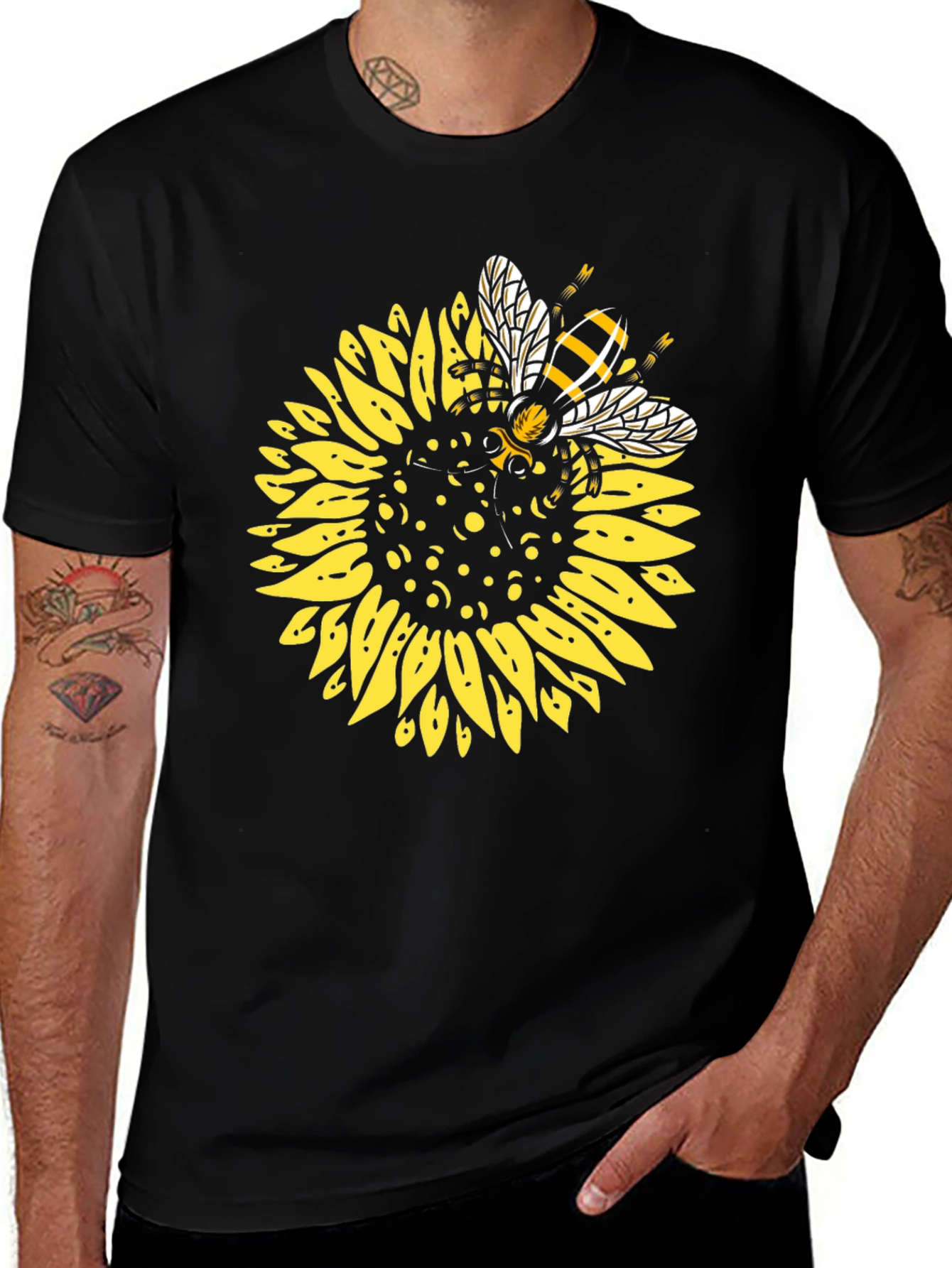 Variant 20 of Sunflower & Bee Graphic T-Shirt - Black