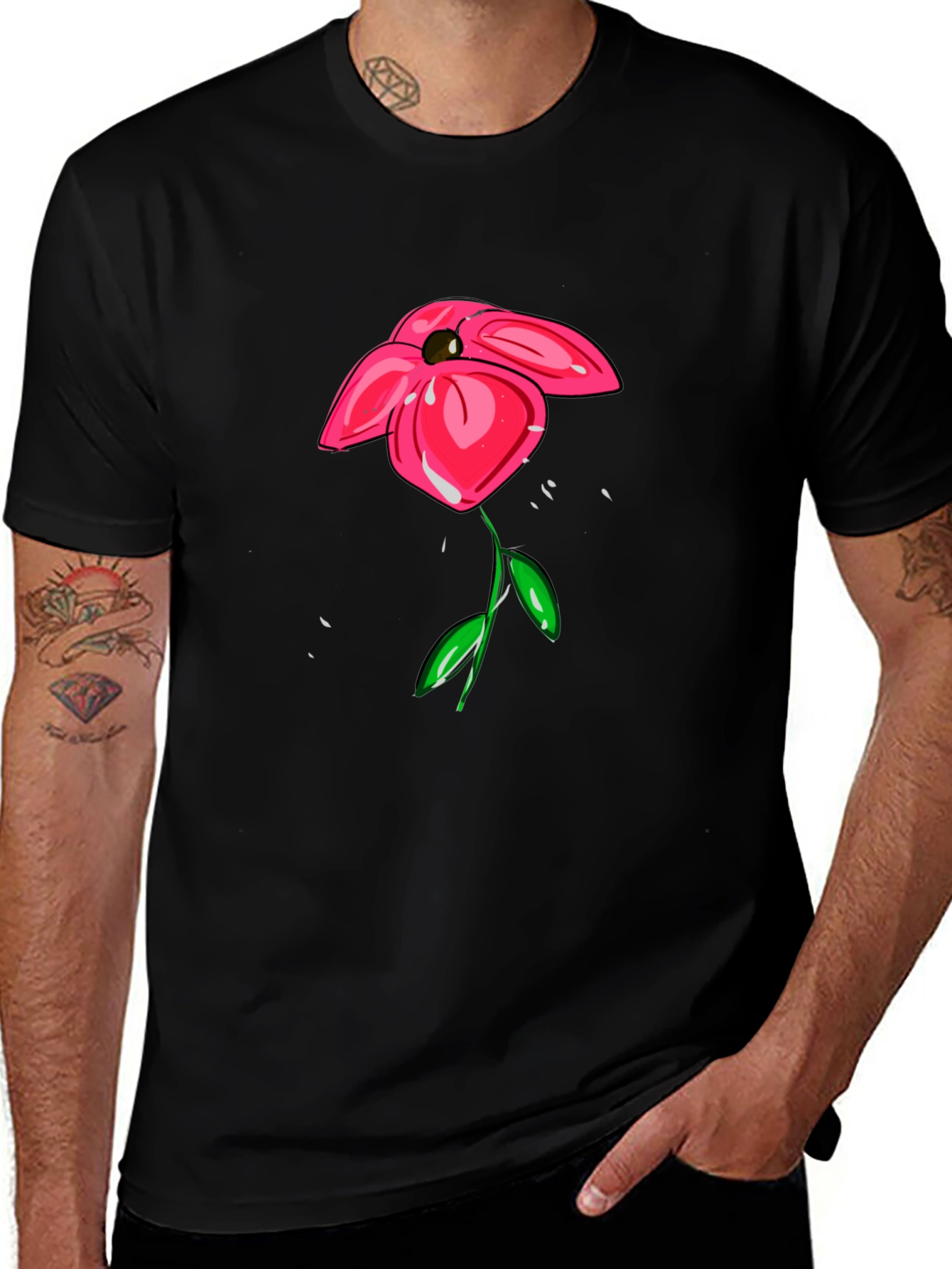 Variant 25 of Floral Graphic Print T-Shirt - Casual Black Tee