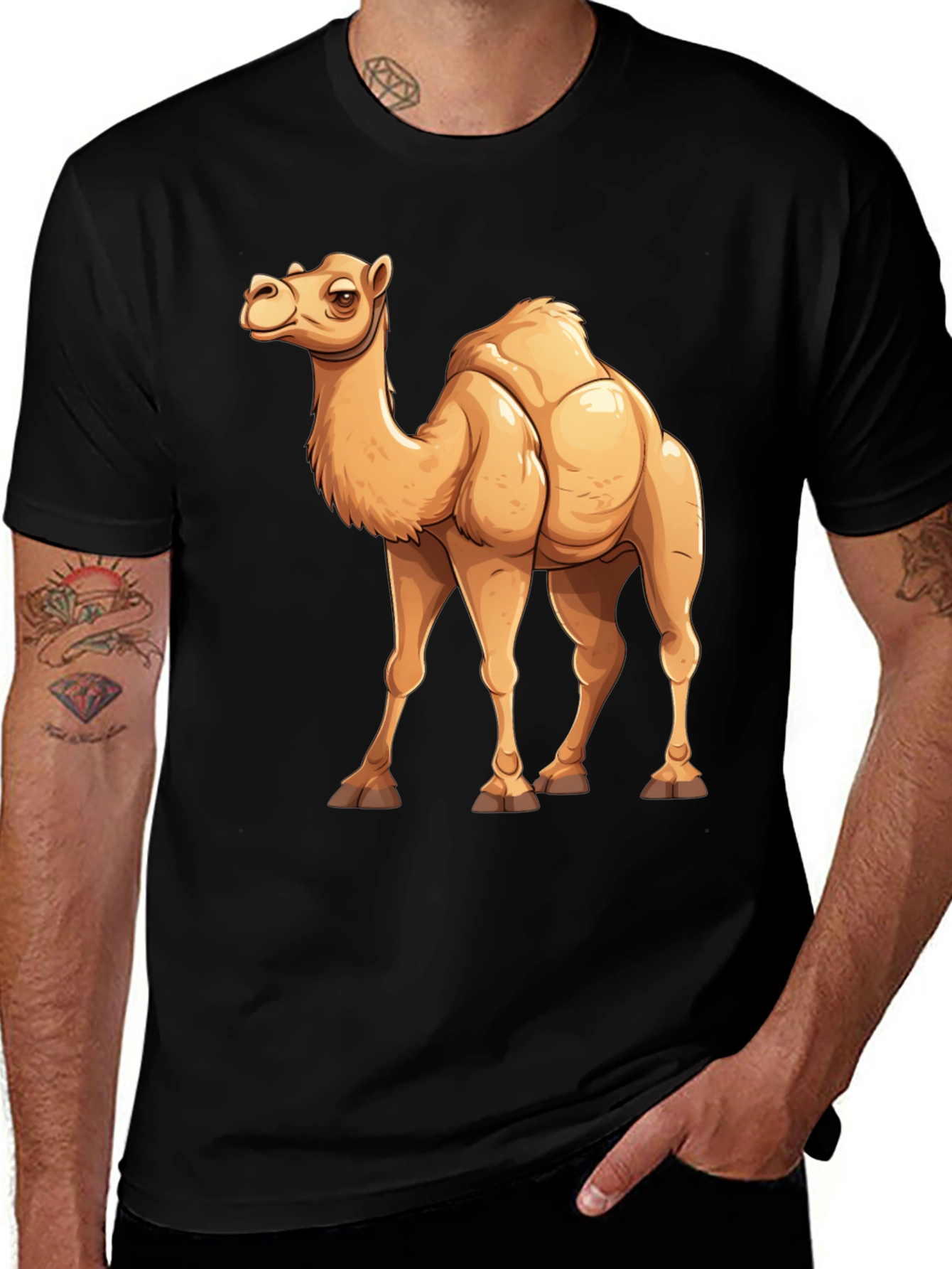 Variant 24 of Camel Cartoon Graphic Print Black Tee