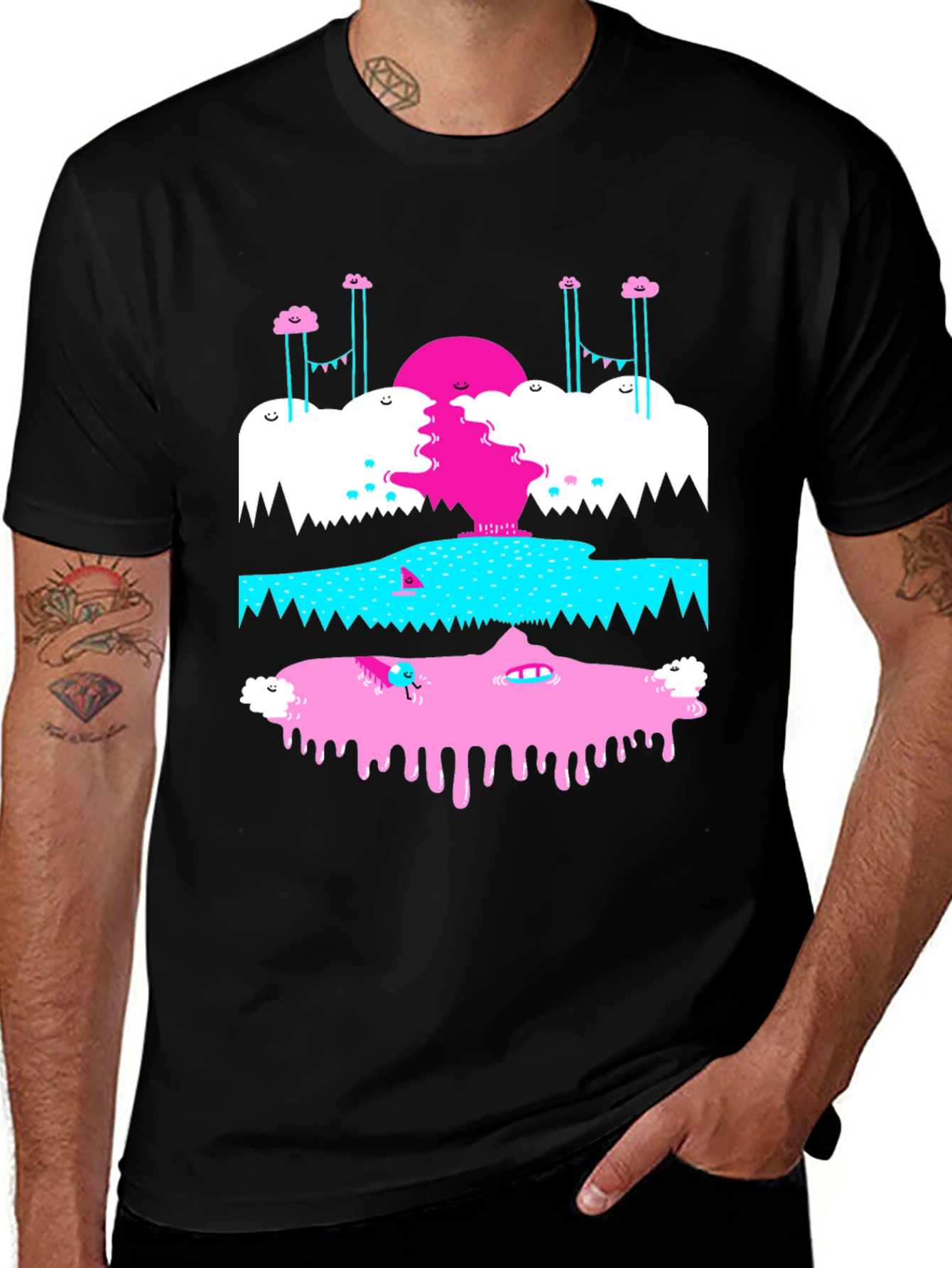 Variant 25 of Surreal Landscape Graphic Tee - Black Cotton T-Shirt