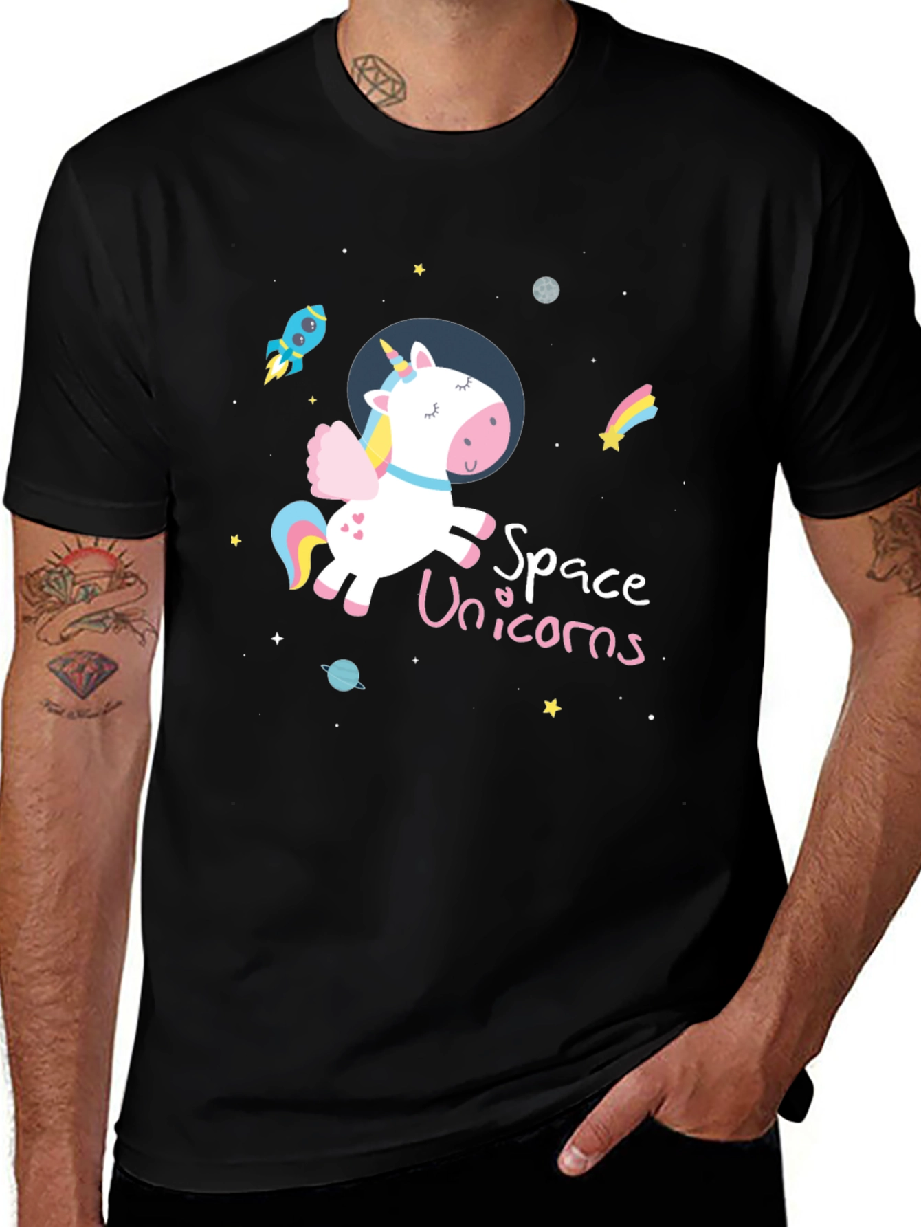 Variant 16 of Space Unicorns Graphic Tee - Black Cotton