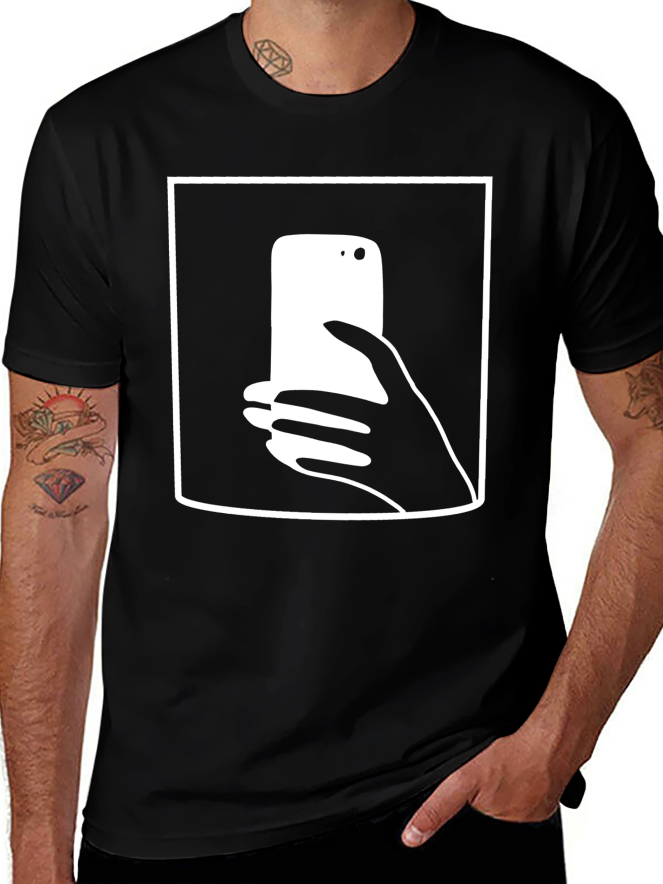Variant 22 of Modern Graphic Tee - Hand Holding Phone