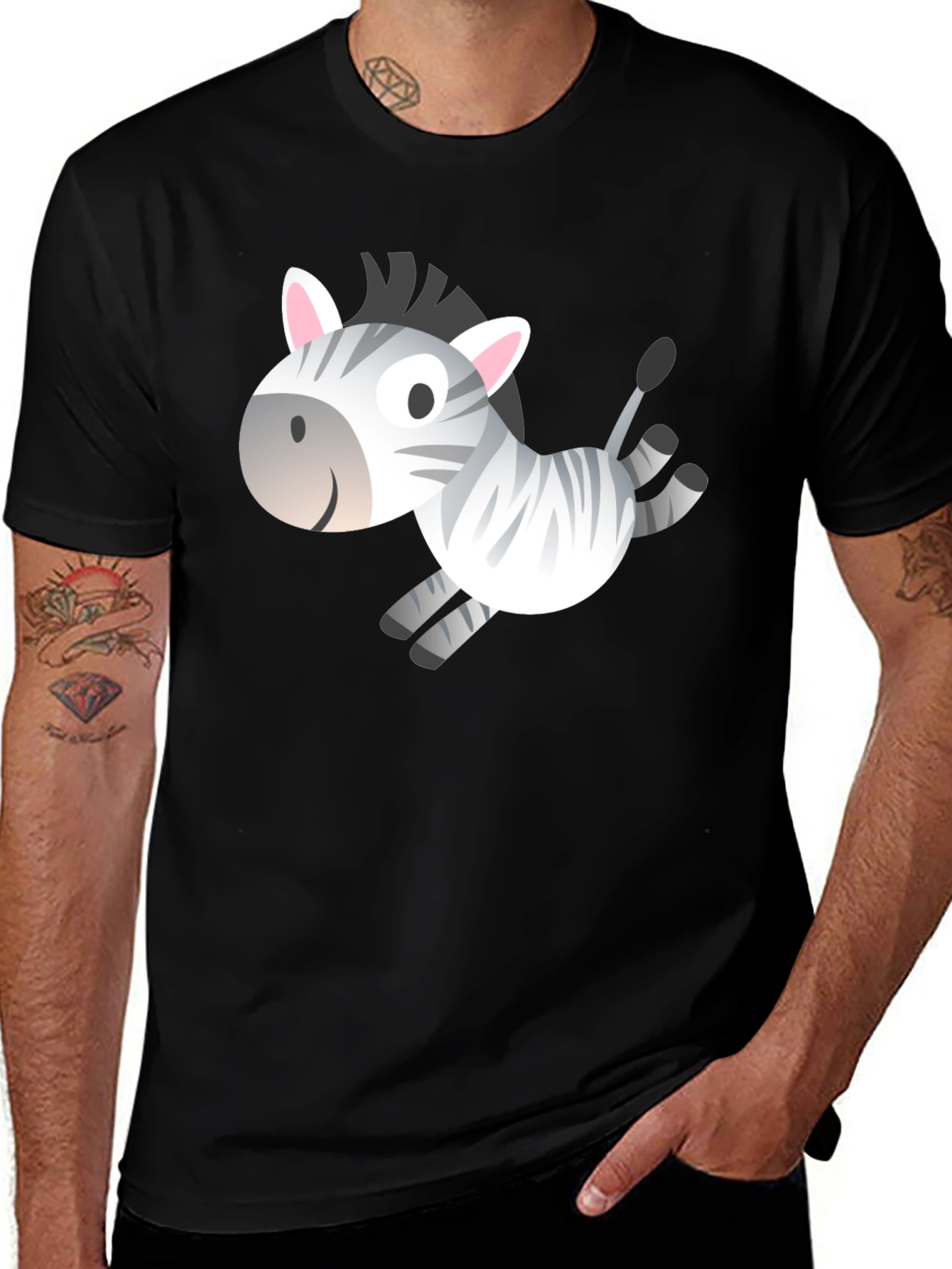 Variant 10 of Zebra Cartoon Graphic Black T-Shirt
