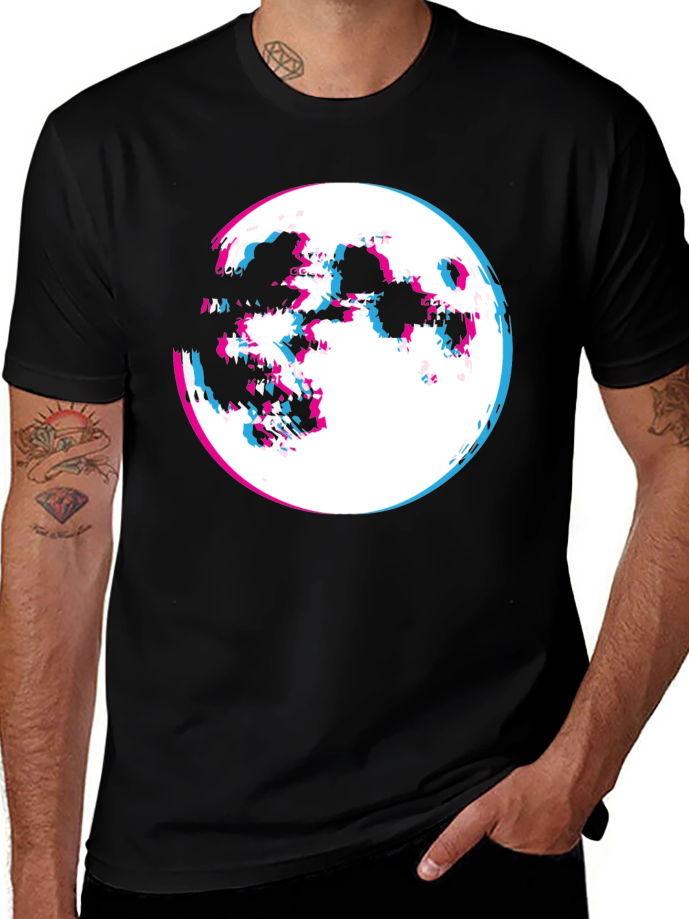 Variant 4 of Glitch Moon Graphic T-Shirt - Men's Black Tee
