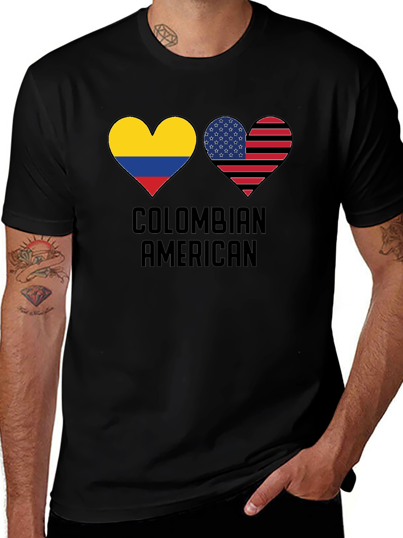 Colombian American Pride T-Shirt - Heart Flag Design