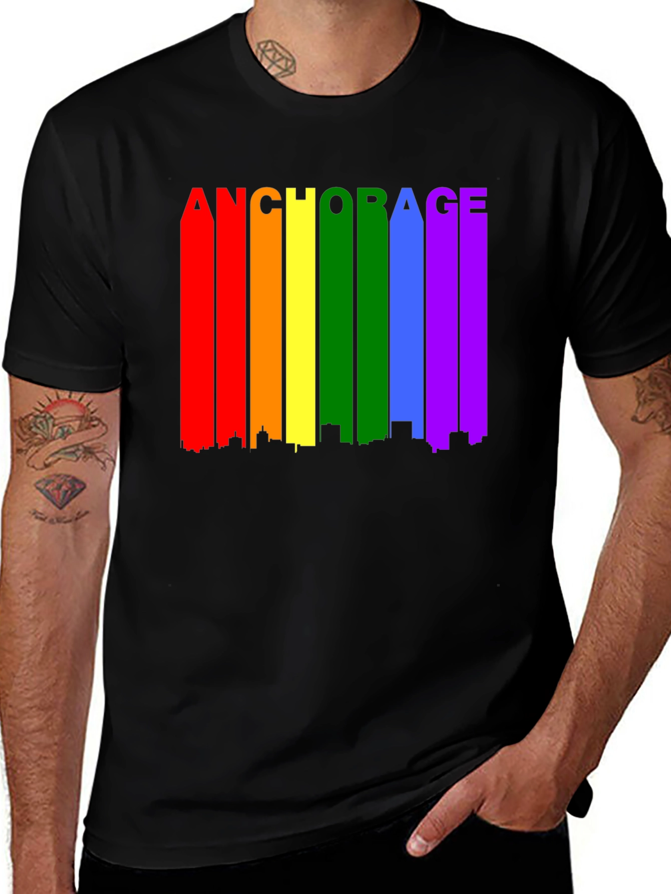Anchorage Pride Skyline T-Shirt - Rainbow Colors