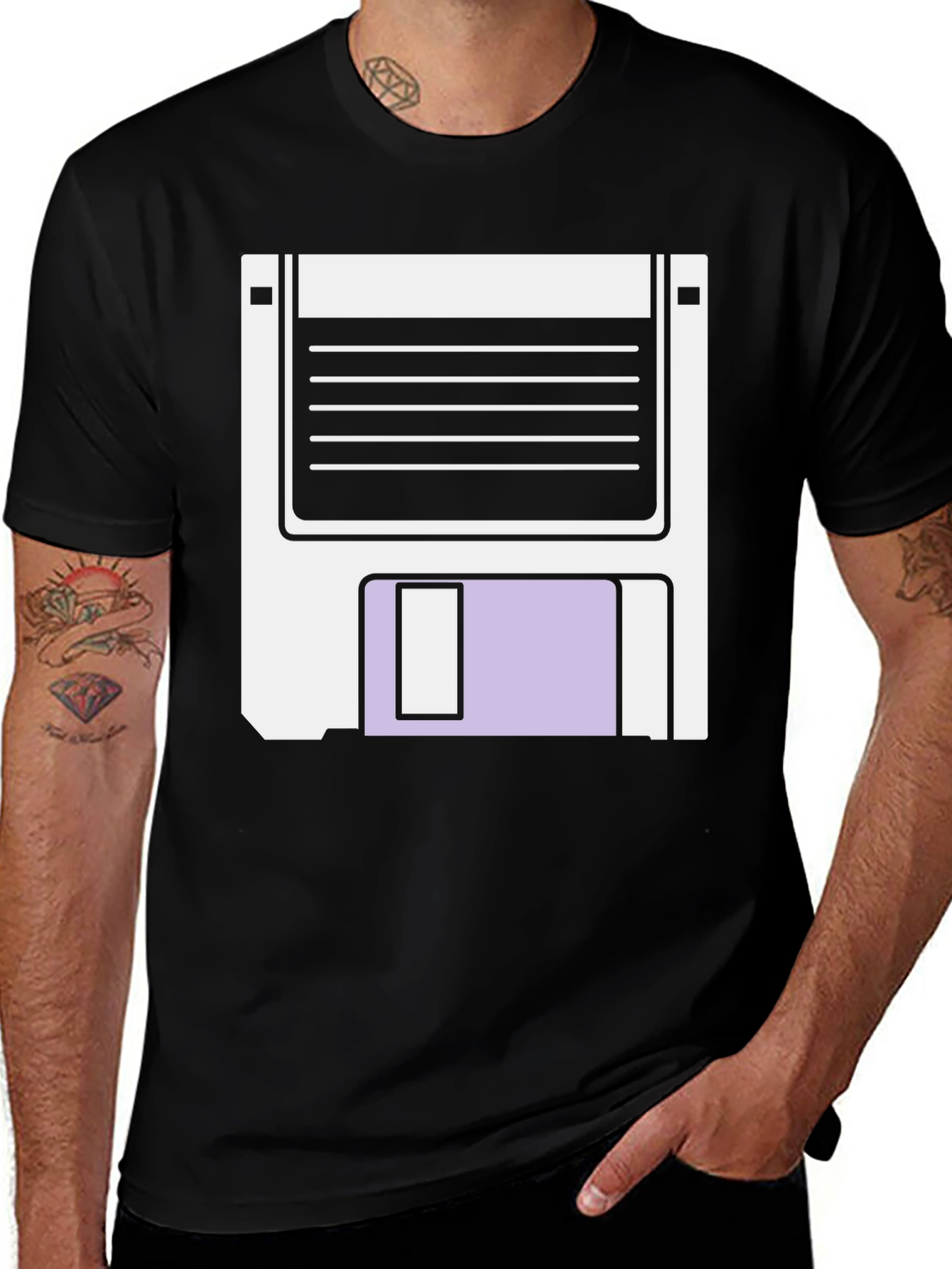 Variant 28 of Retro Floppy Disk Graphic Tee - Black Cotton Blend