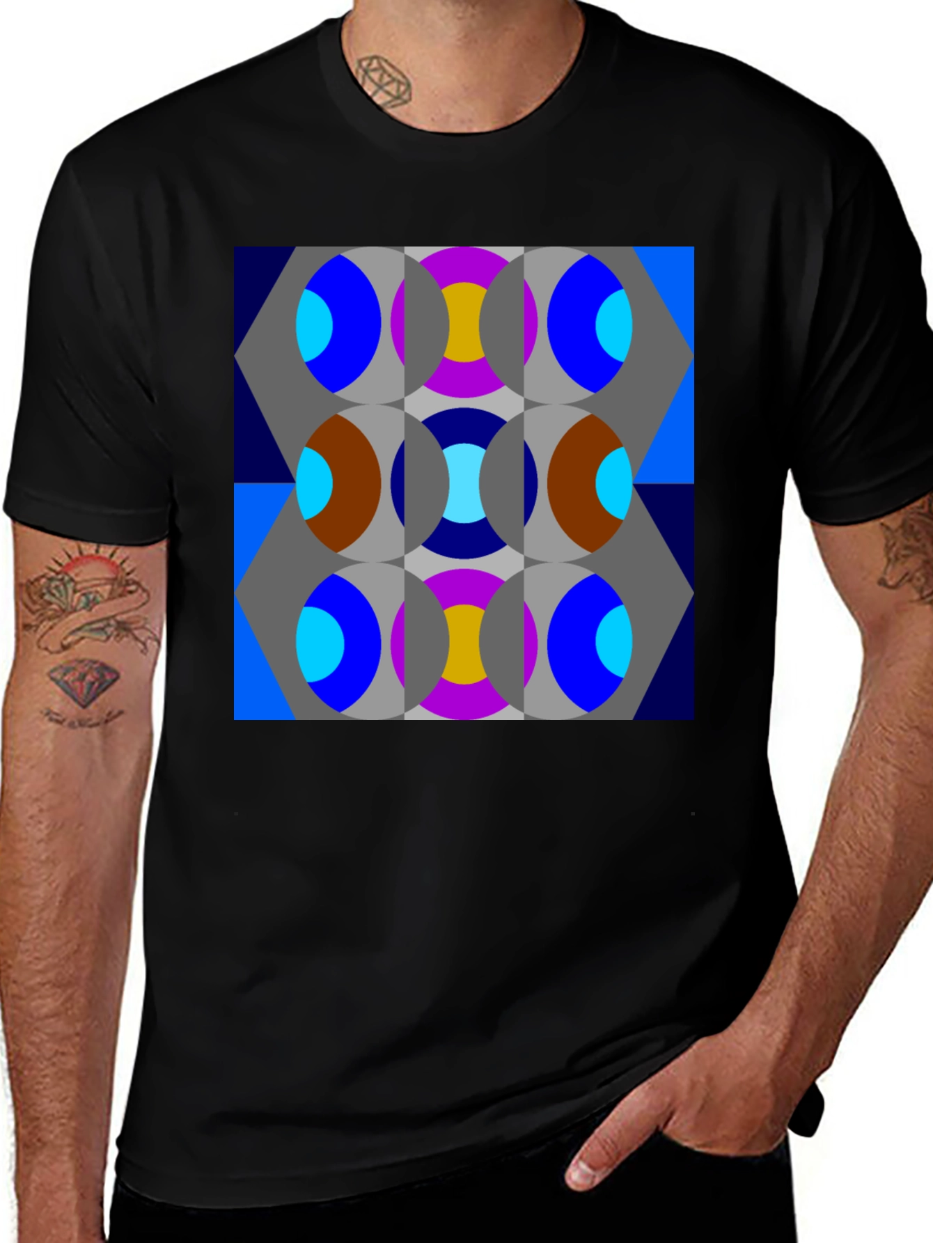 Black Abstract Geometric Patterned T-Shirt main image
