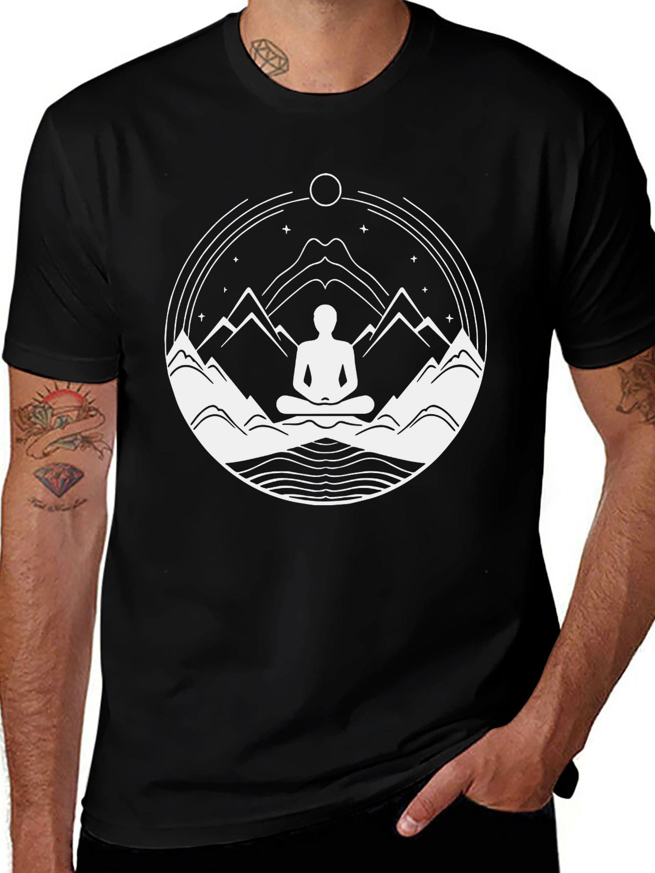Variant 5 of Zen Mountain Meditation T-Shirt - Black Graphic Tee