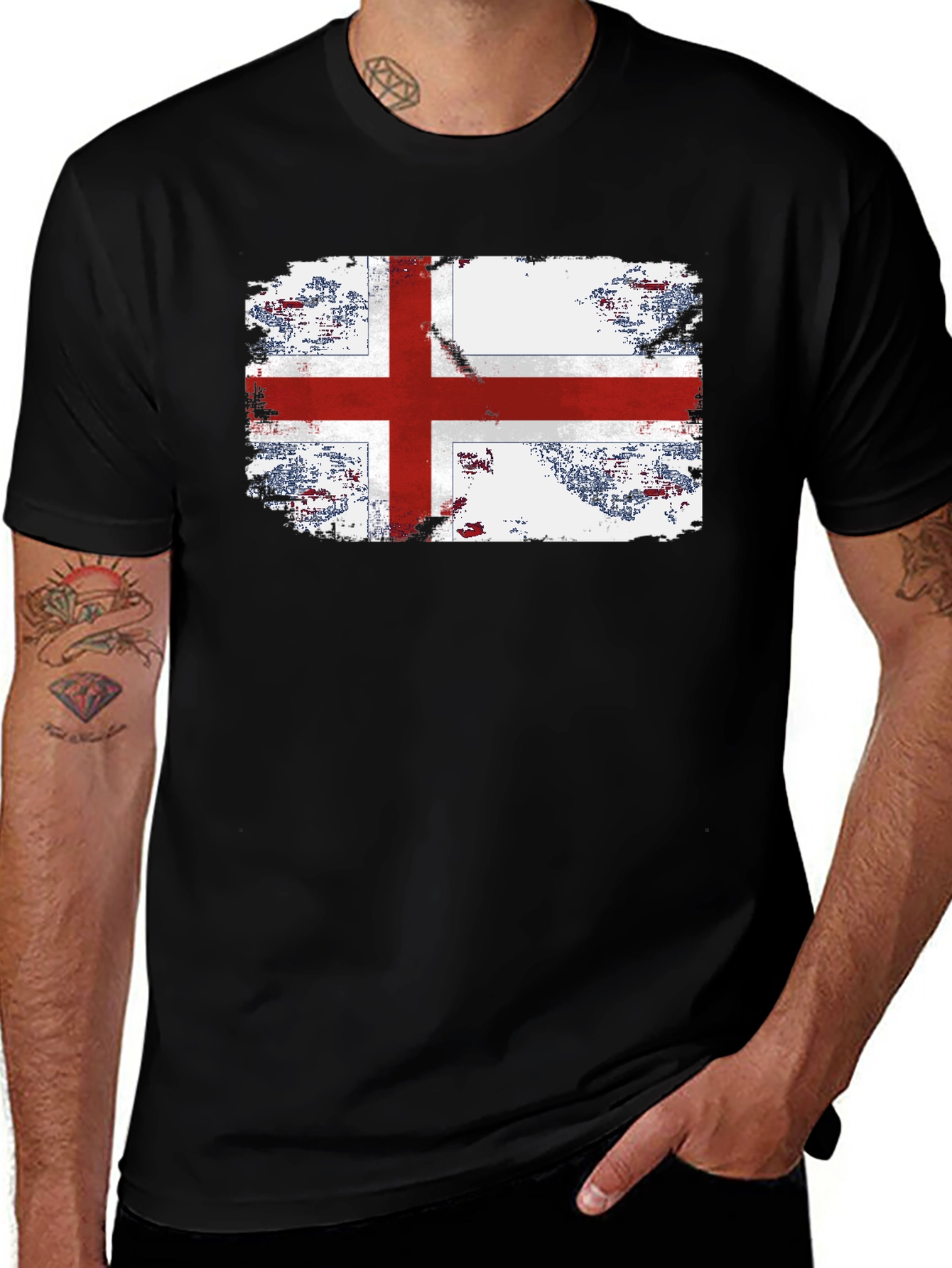 Black England Flag Grunge Graphic T-Shirt main image