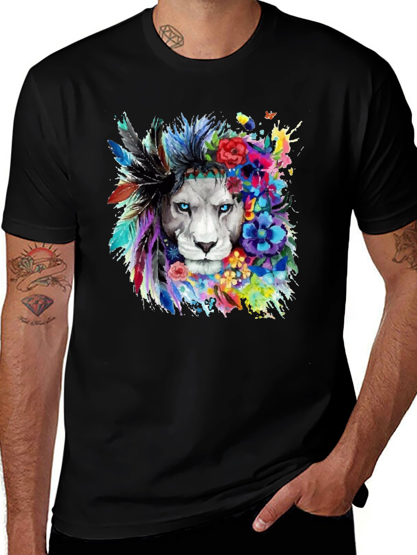 Black Lion Headdress Black T-Shirt - Unique Graphic Tee main image