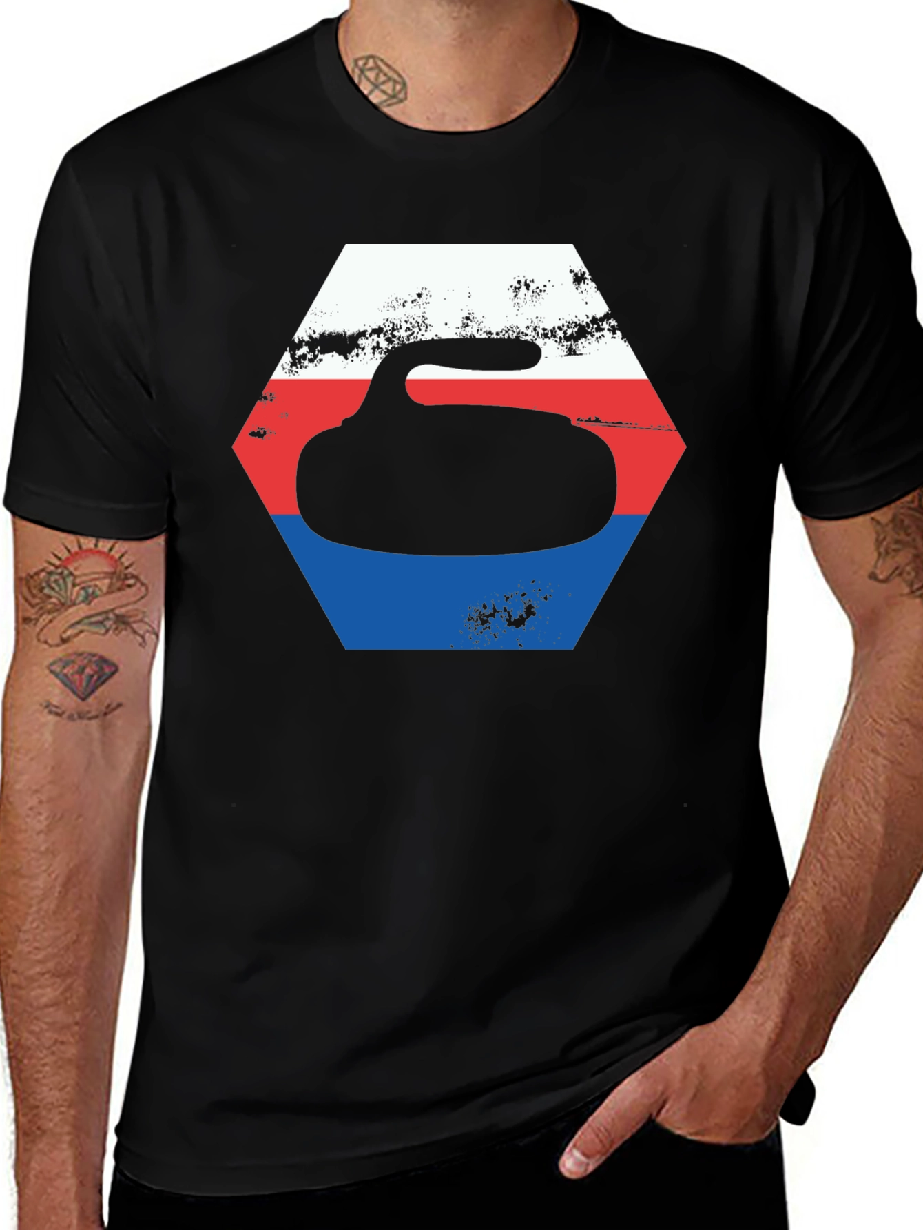 Variant 9 of Curling Stone Graphic Tee - Unique Hexagon Design