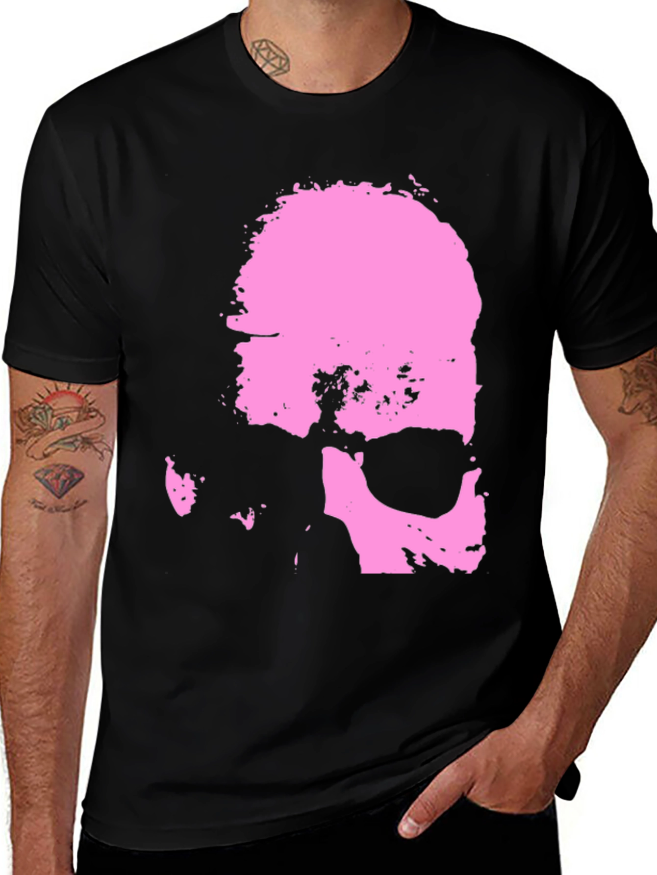 Variant 23 of Pink Skull Graphic Black T-Shirt