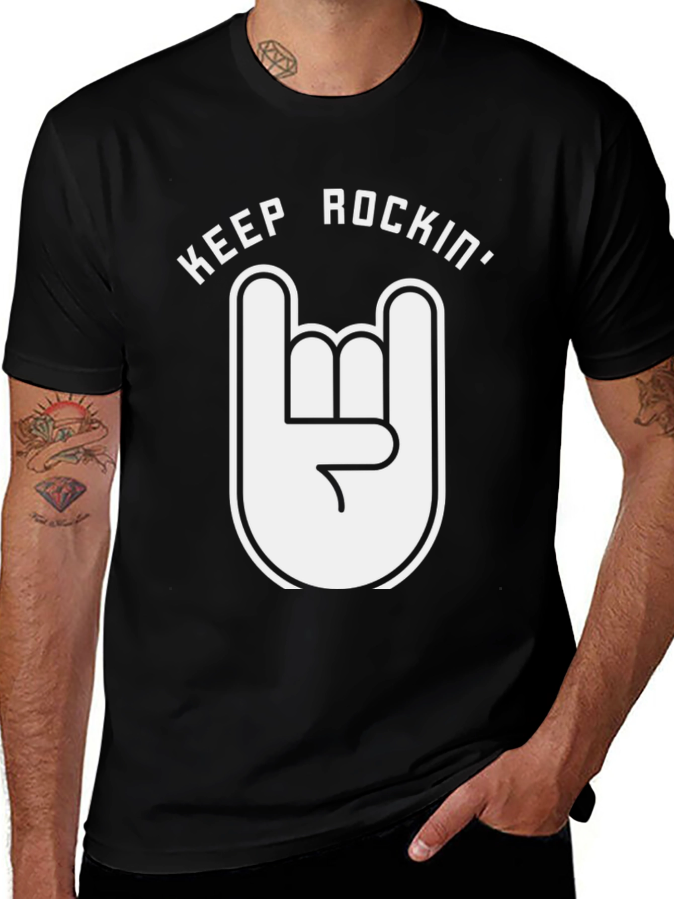 Variant 9 of Keep Rockin' Graphic Tee - Black Cotton