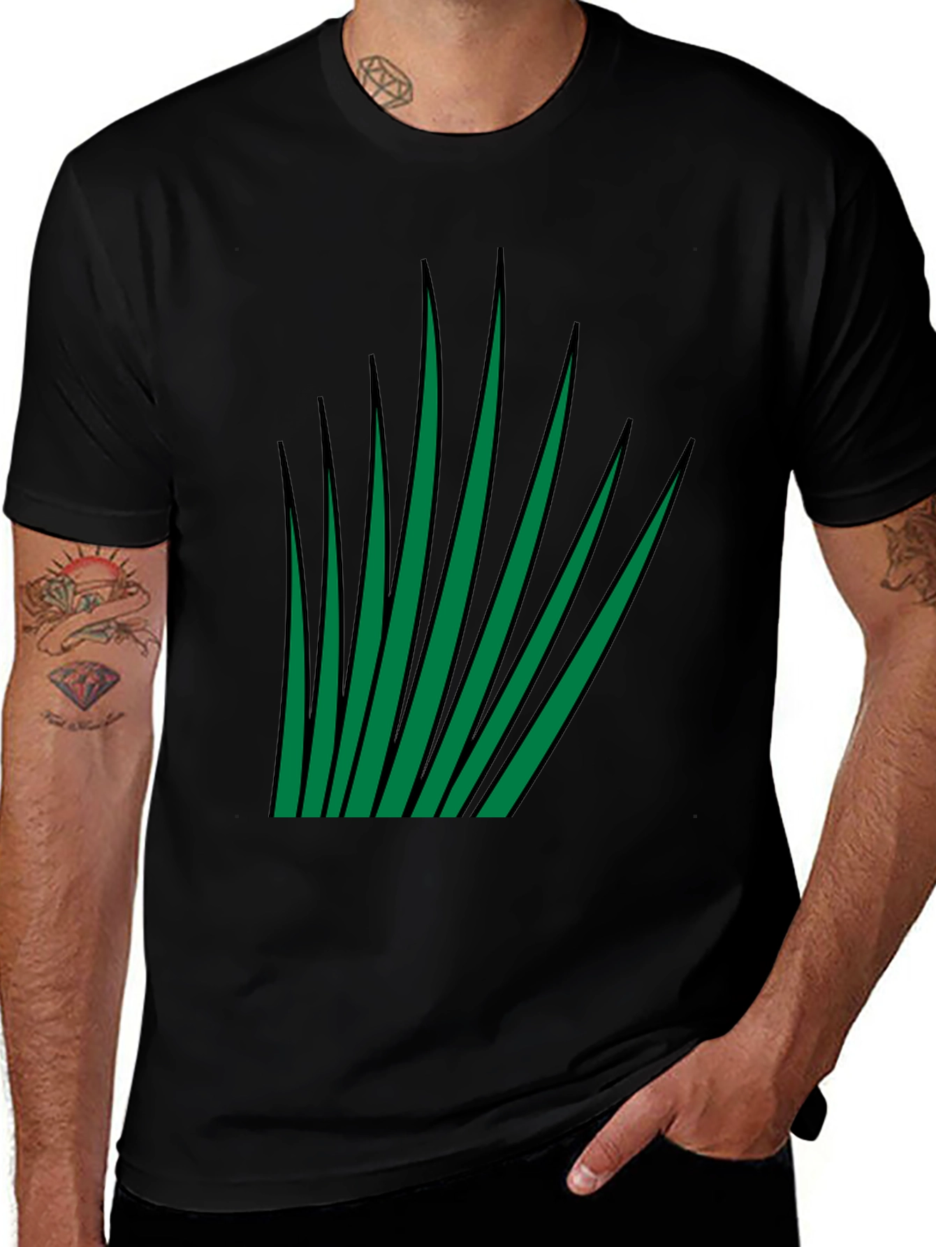 Variant 27 of Green Blades Graphic Black T-Shirt