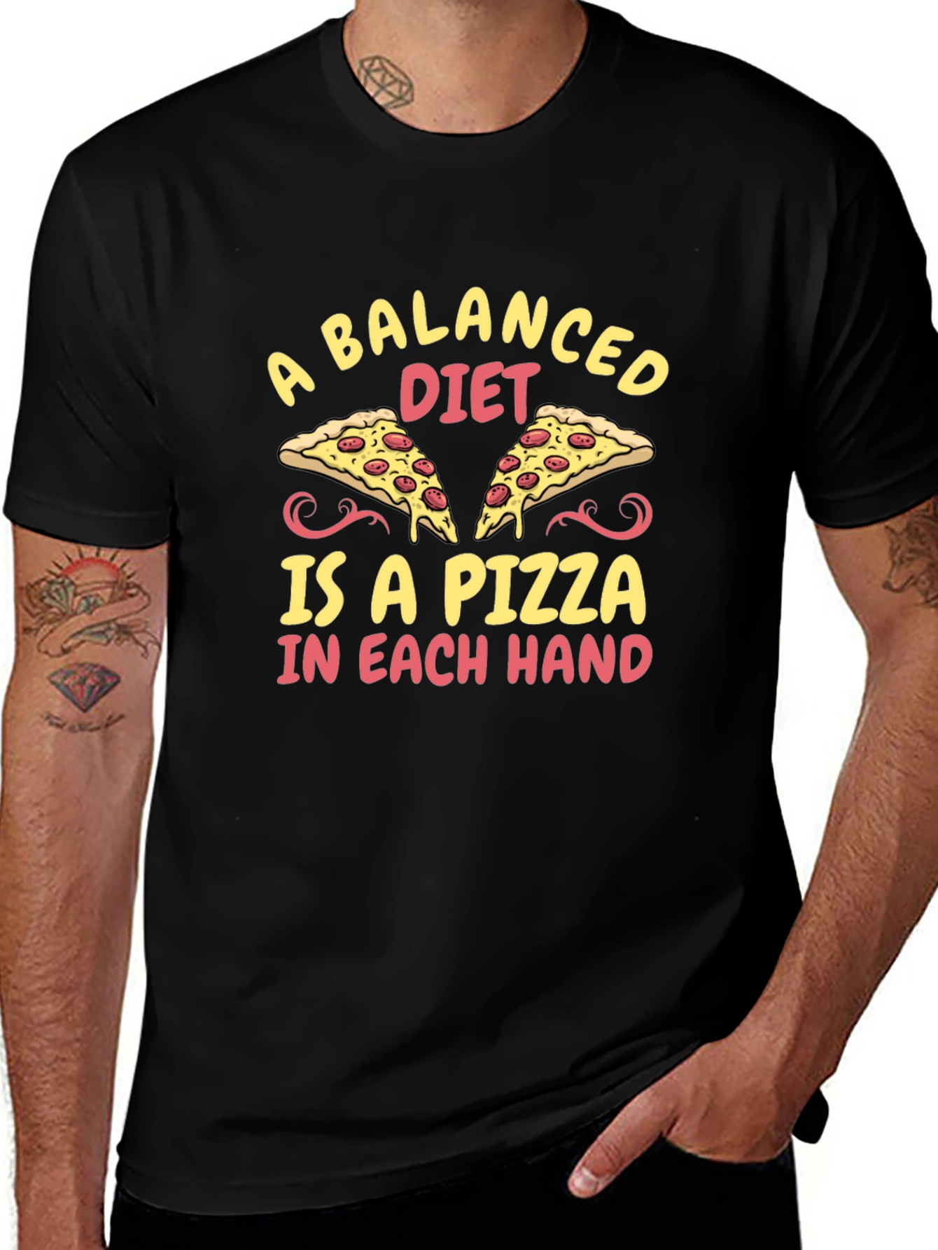 Variant 7 of Pizza Lover's T-Shirt: Balanced Diet Graphic Tee