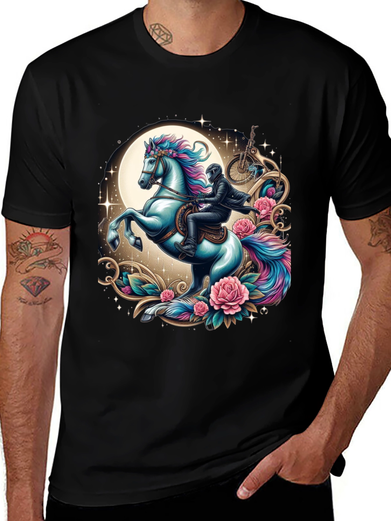Variant 8 of Fantasy Horse Biker T-Shirt - Unique Graphic Tee