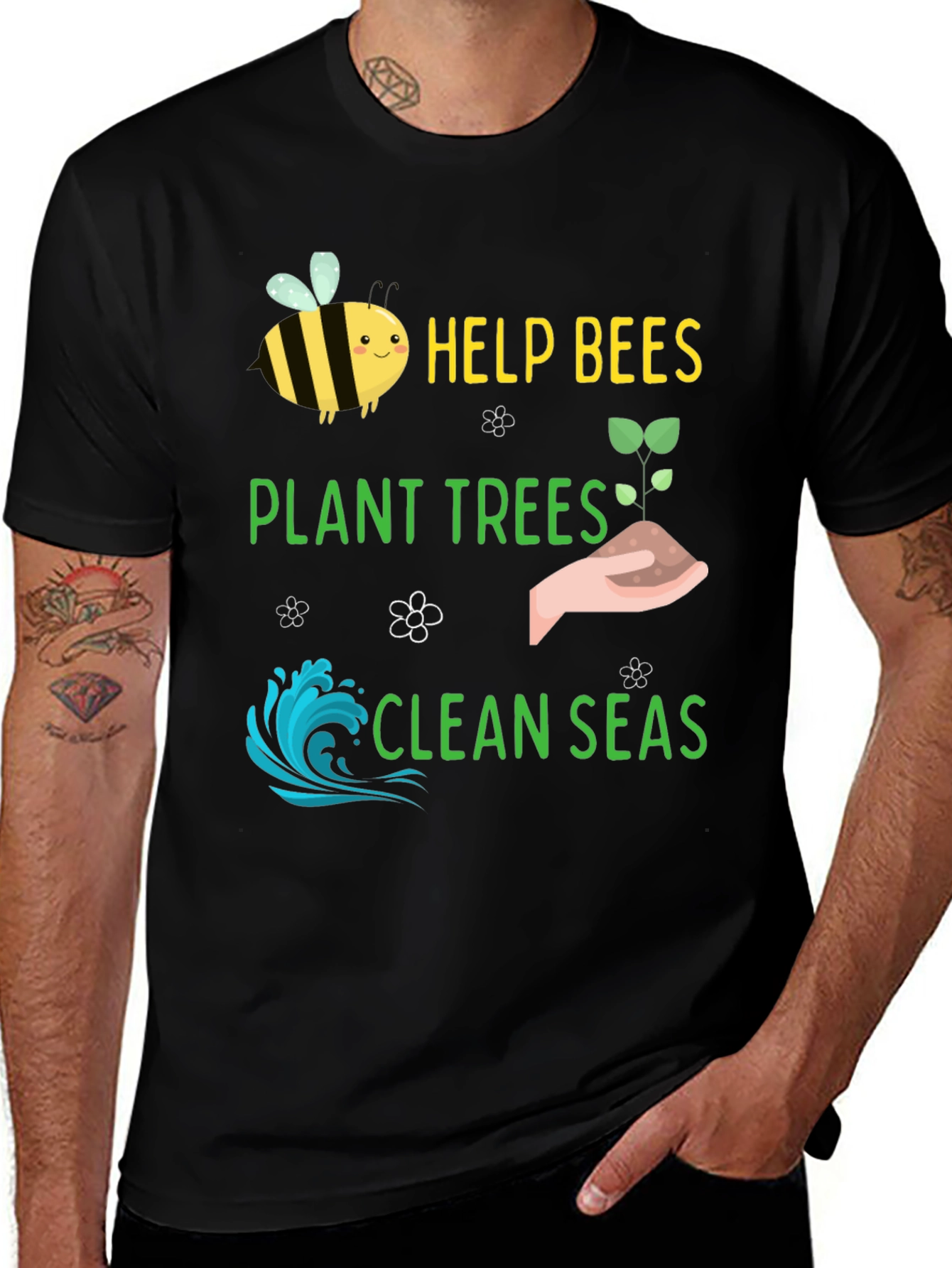 Variant 11 of Help Bees, Plant Trees, Clean Seas Graphic T-Shirt