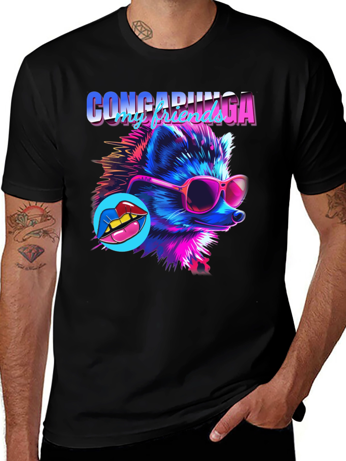 Variant 24 of Retro Raccoon Graphic Tee - Conga Bunga My Friends