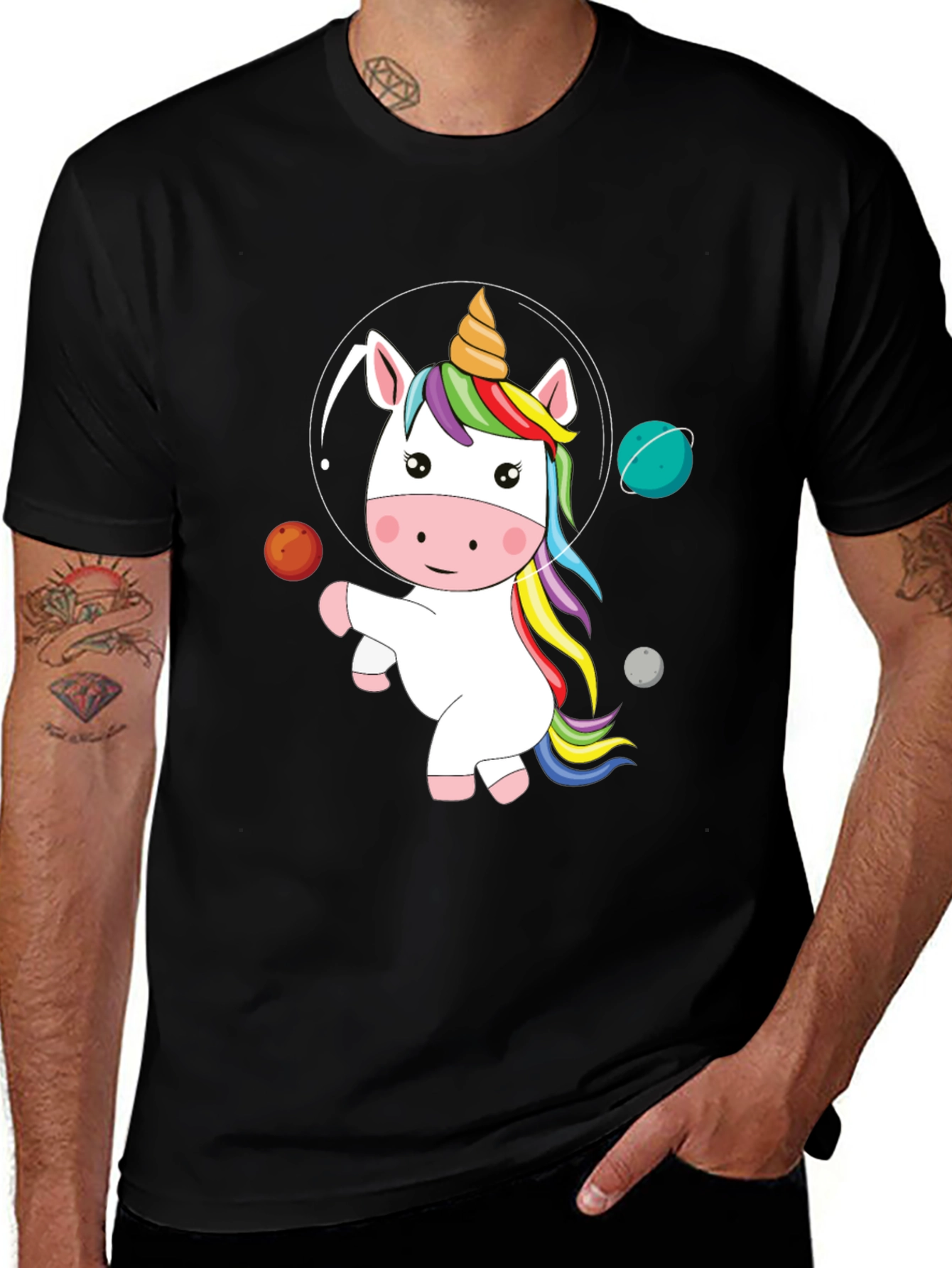Variant 16 of Unicorn Astronaut Black T-Shirt