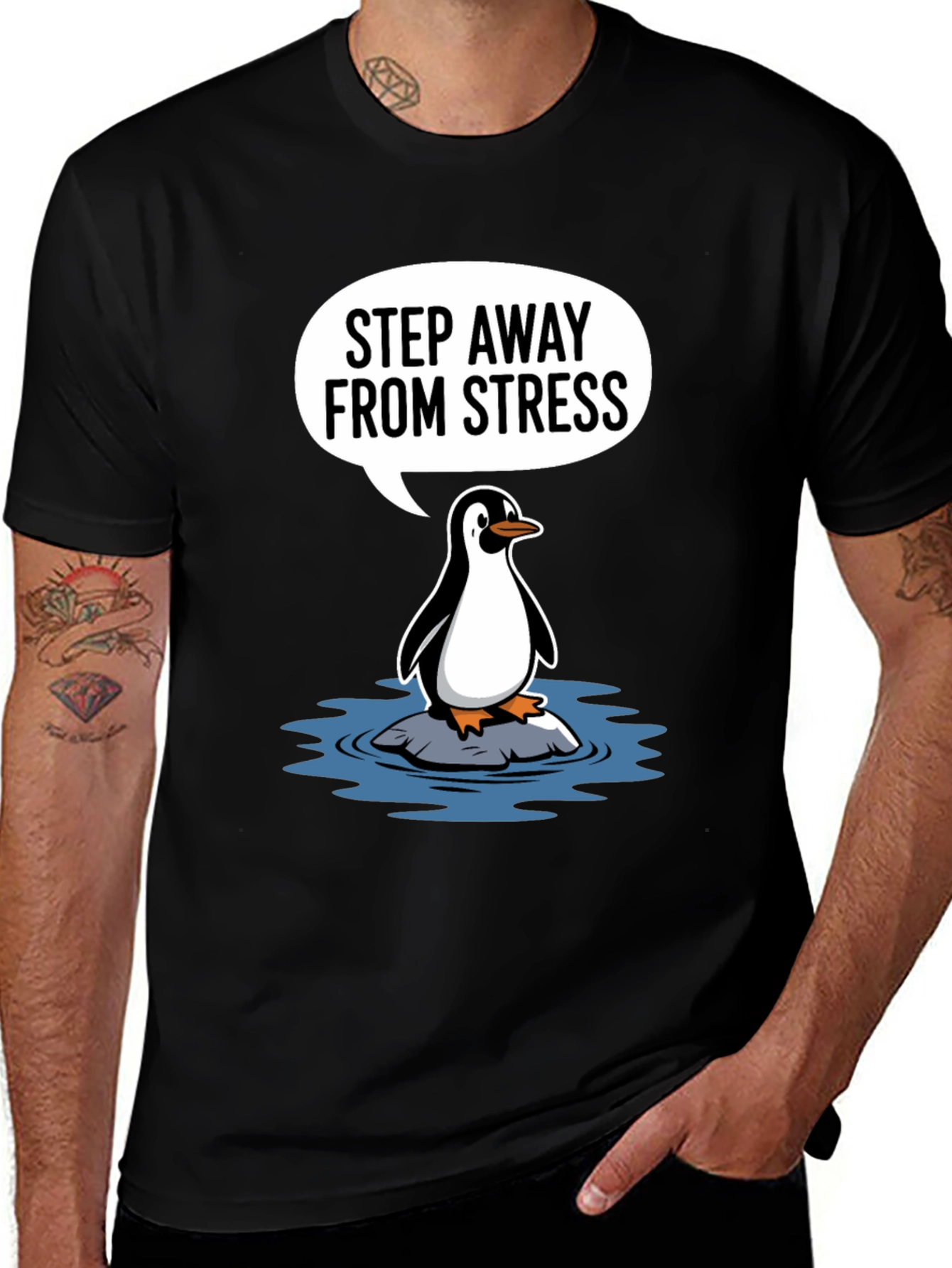 Black Step Away From Stress Penguin Graphic Tee main image