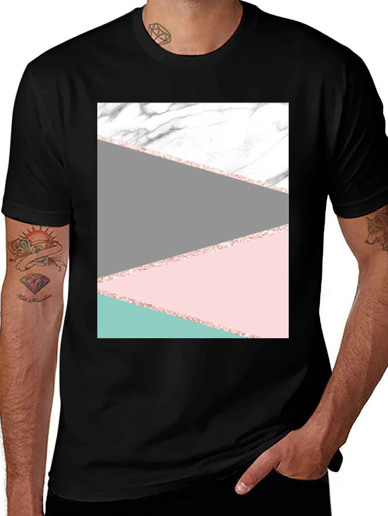 Variant 7 of Modern Geometric Marble Graphic Tee - Black