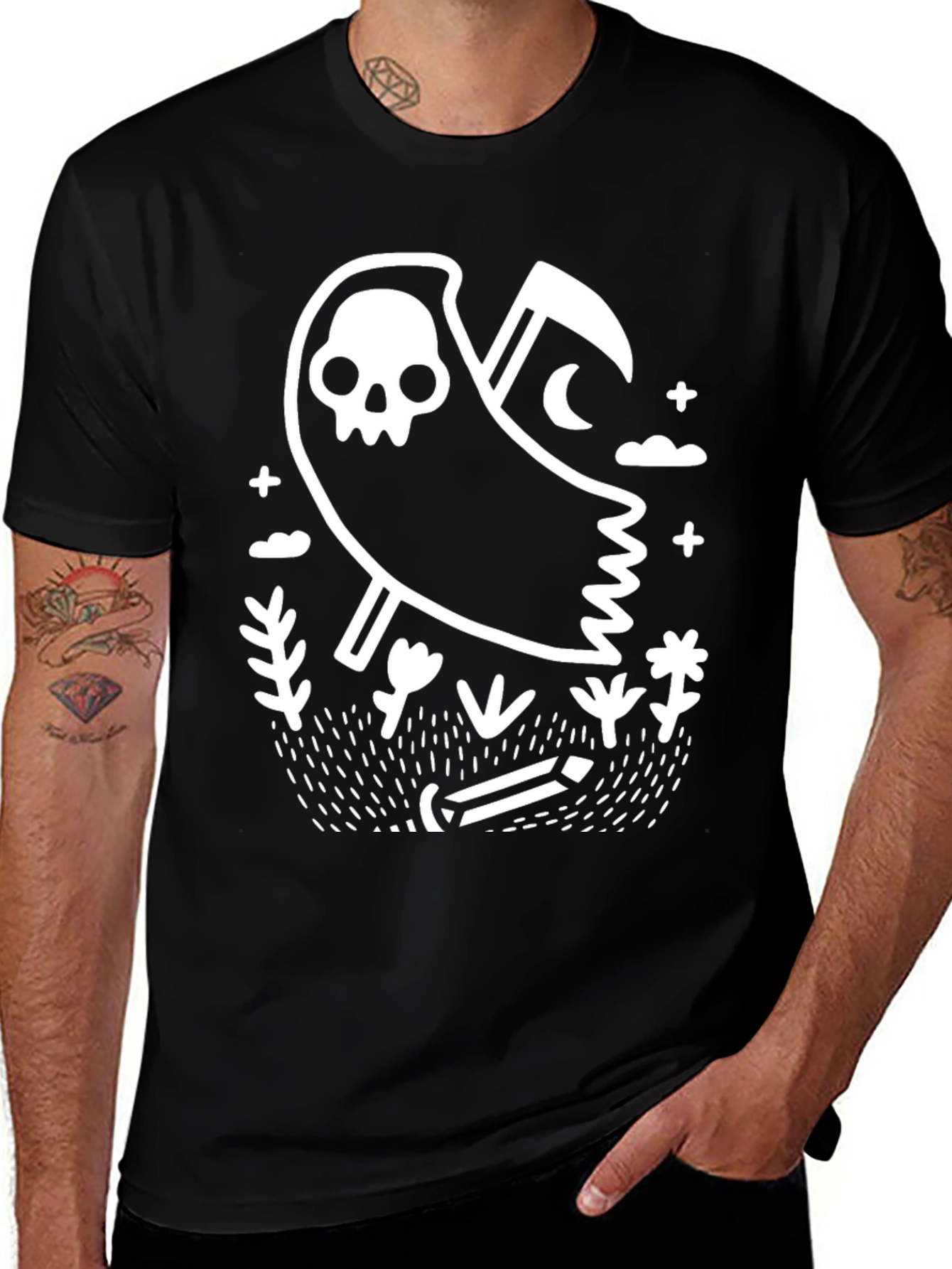 Black Grim Reaper Graphic T-Shirt - Black Cotton Tee main image