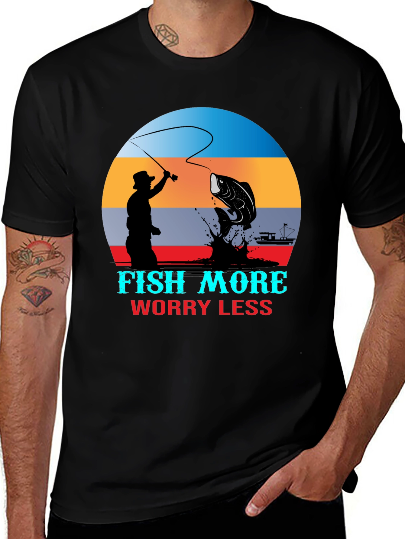 Variant 28 of Fish More Worry Less Graphic T-Shirt