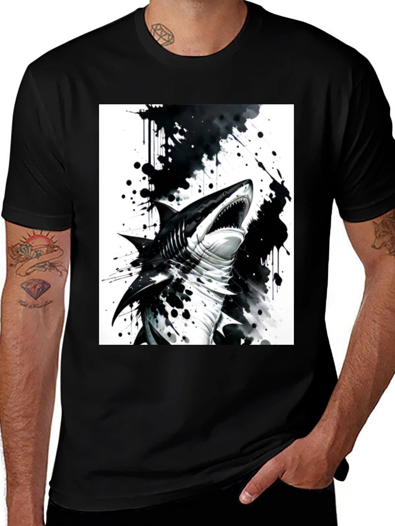 Variant 15 of Shark Graphic Print Black T-Shirt