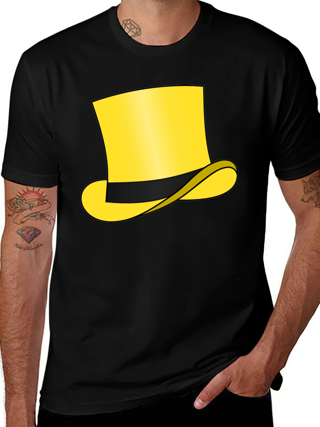 Variant 18 of Yellow Top Hat Graphic Tee - Classic Cartoon Style