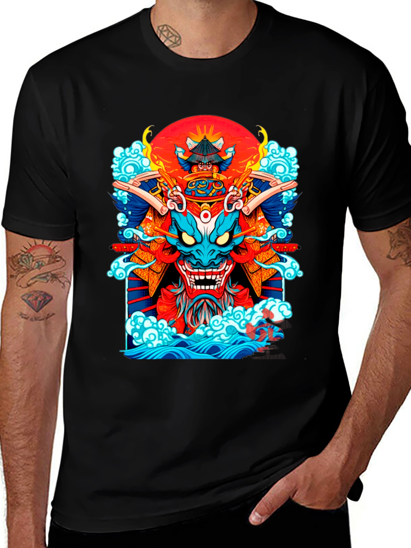 Black Samurai Dragon Graphic Black T-Shirt main image