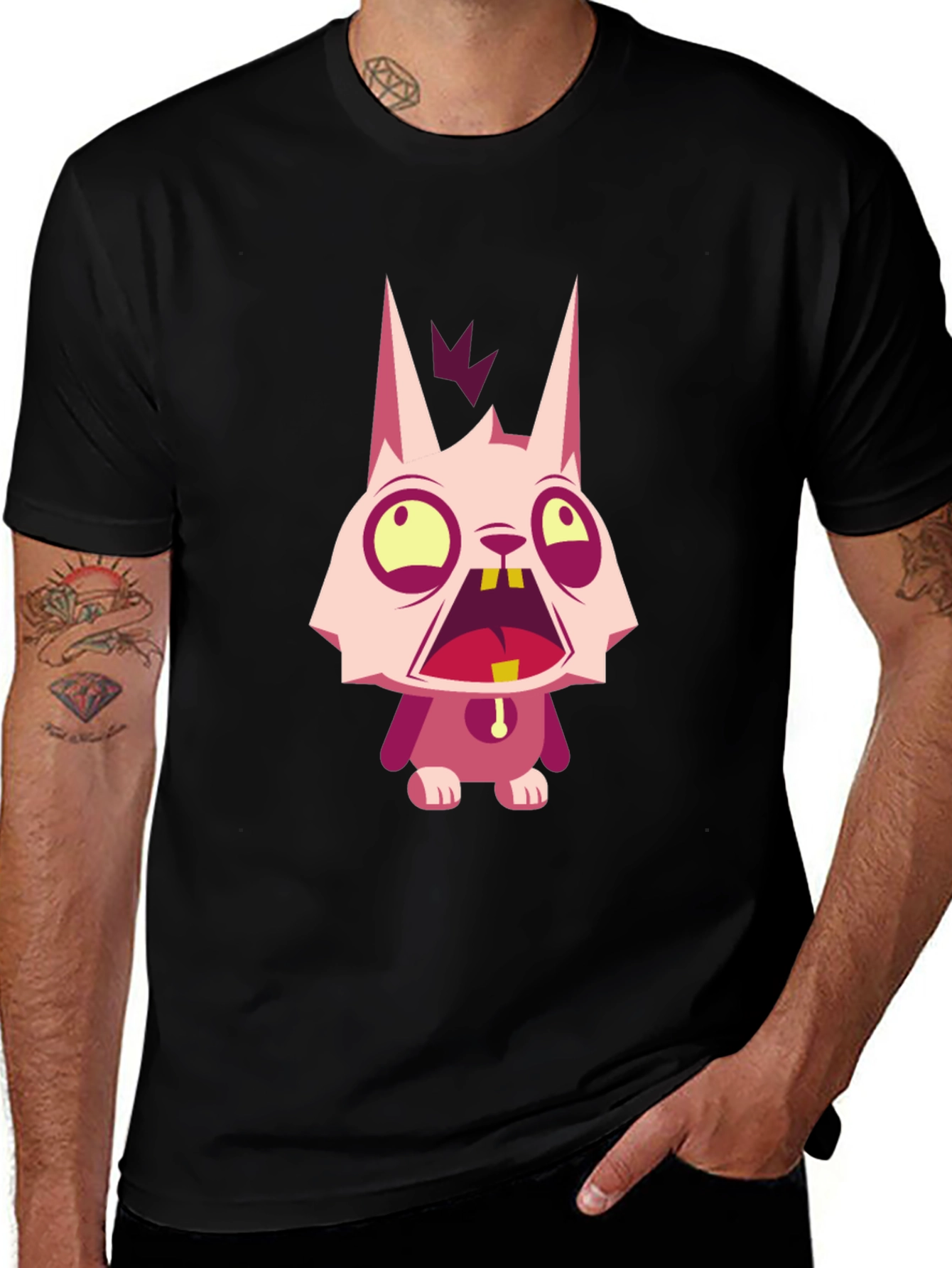 Variant 23 of Cartoon Monster Graphic Black T-Shirt