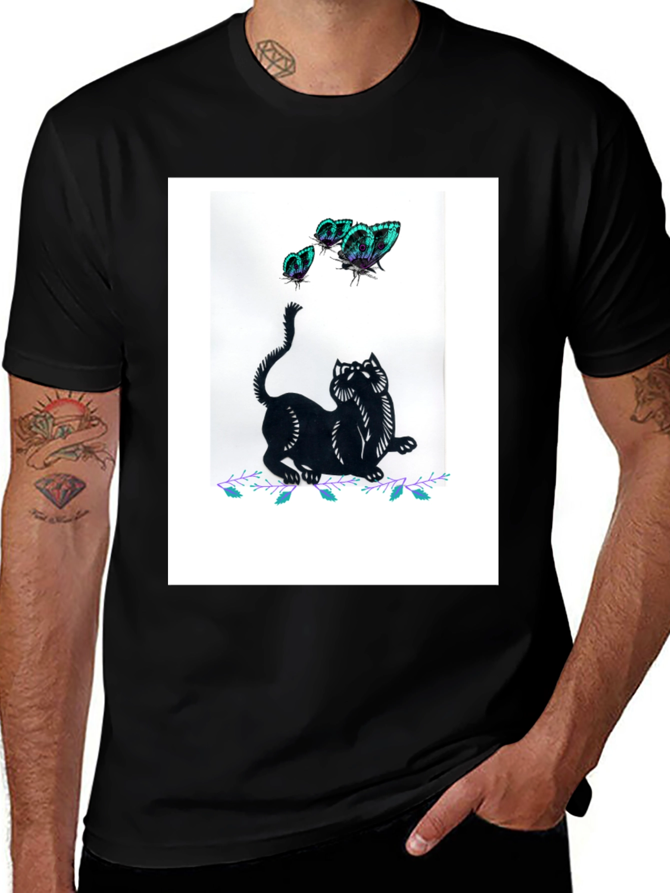 Variant 2 of Black Cat & Butterfly Graphic Tee