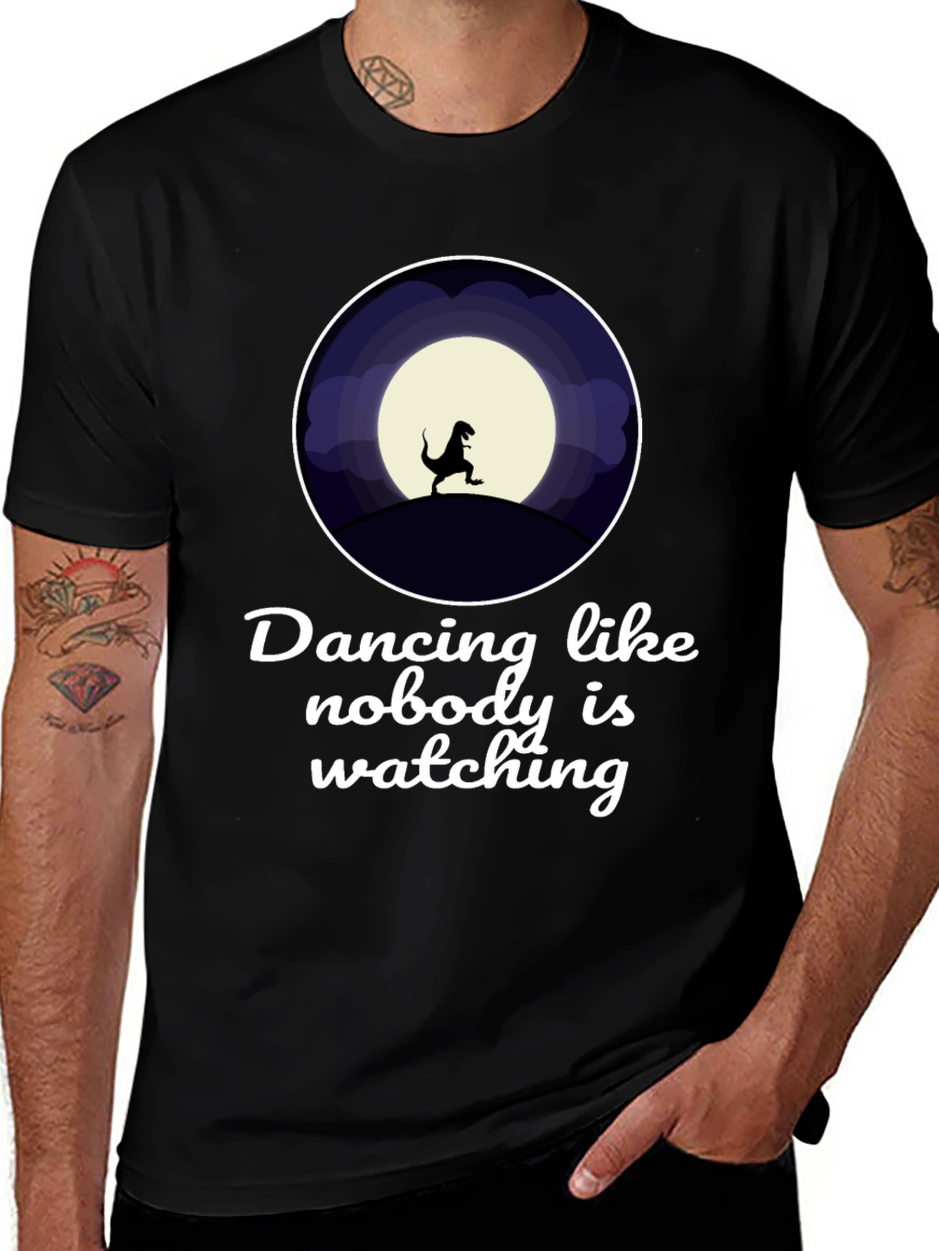 Variant 16 of Dancing Dinosaur Graphic T-Shirt - Black Crew Neck Tee