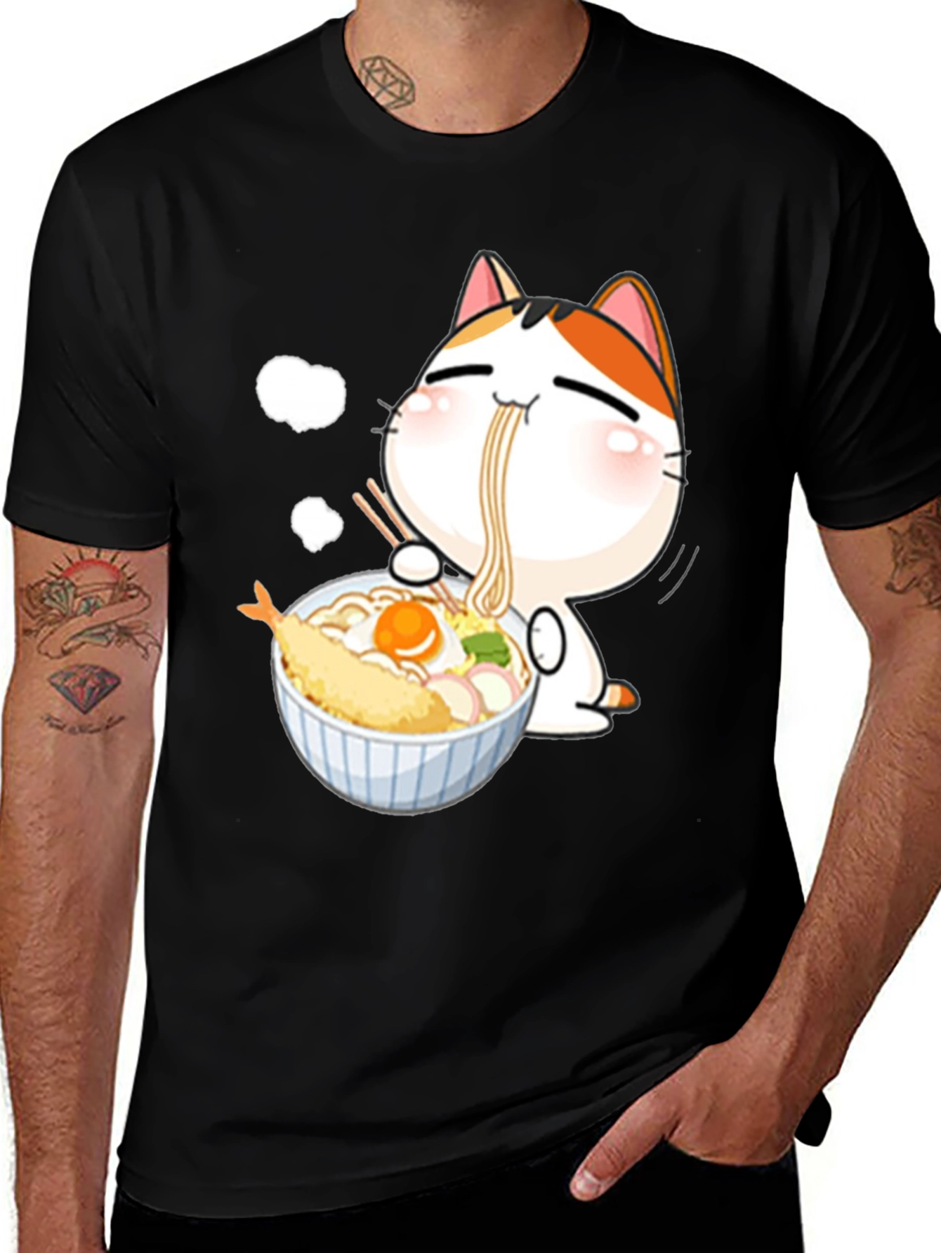 Variant 8 of Cute Cat Ramen Black T-Shirt