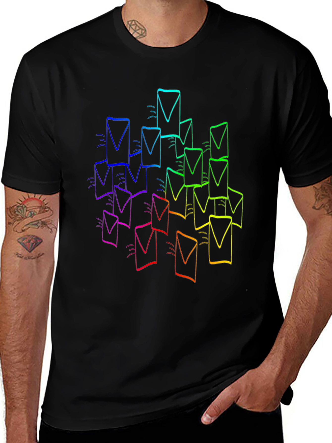 Variant 9 of Rainbow Envelope Graphic Black T-Shirt