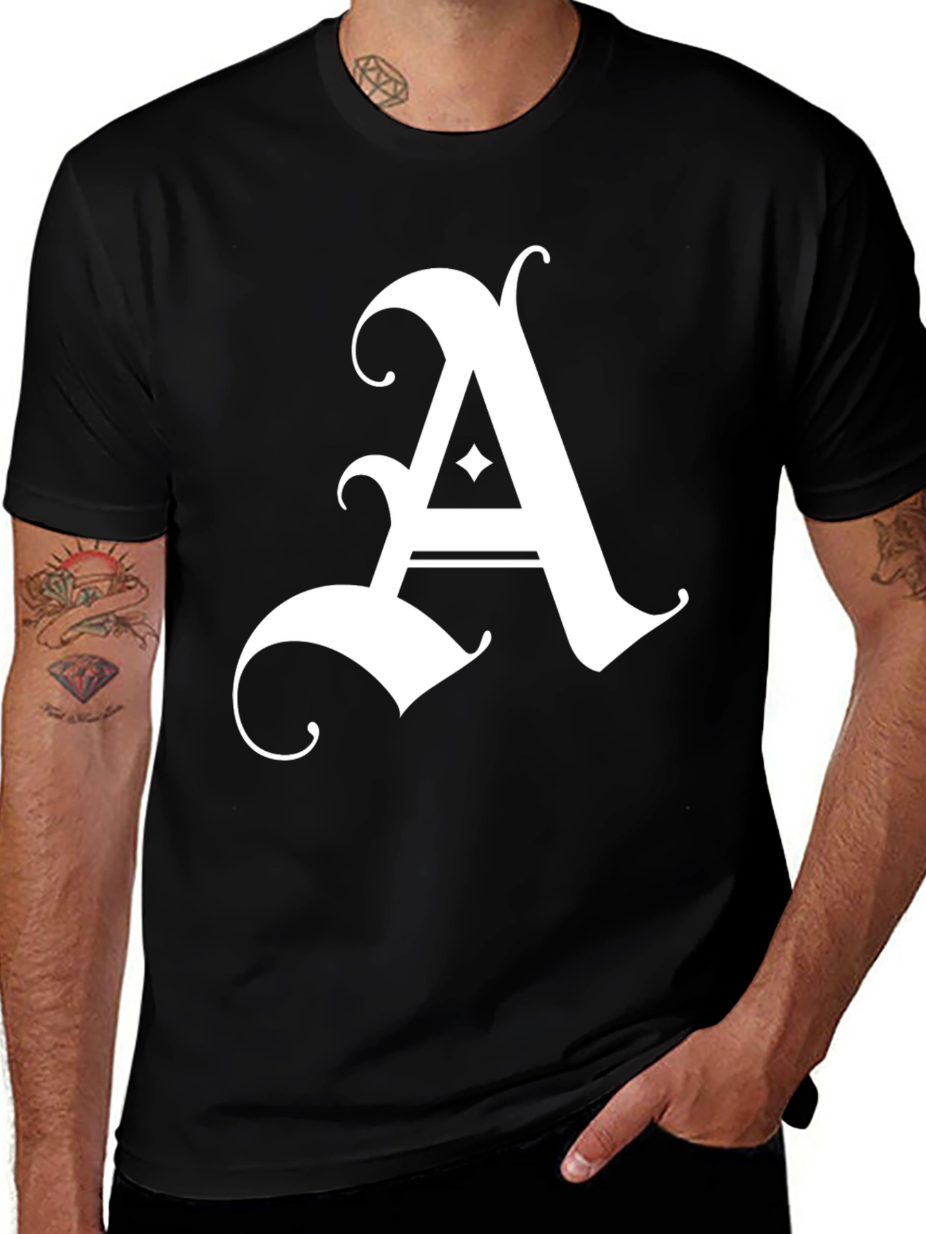 Variant 8 of Letter A Gothic Style Black T-Shirt