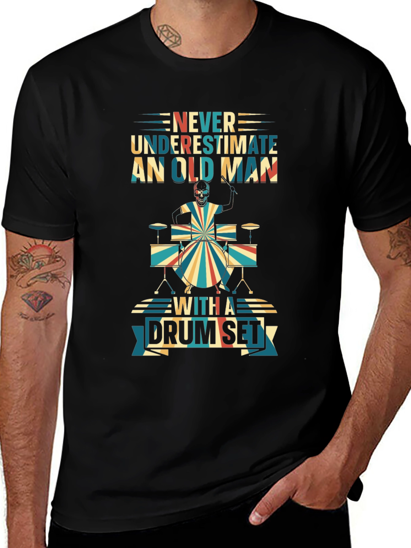 Variant 16 of Never Underestimate Old Man Drum Set T-Shirt